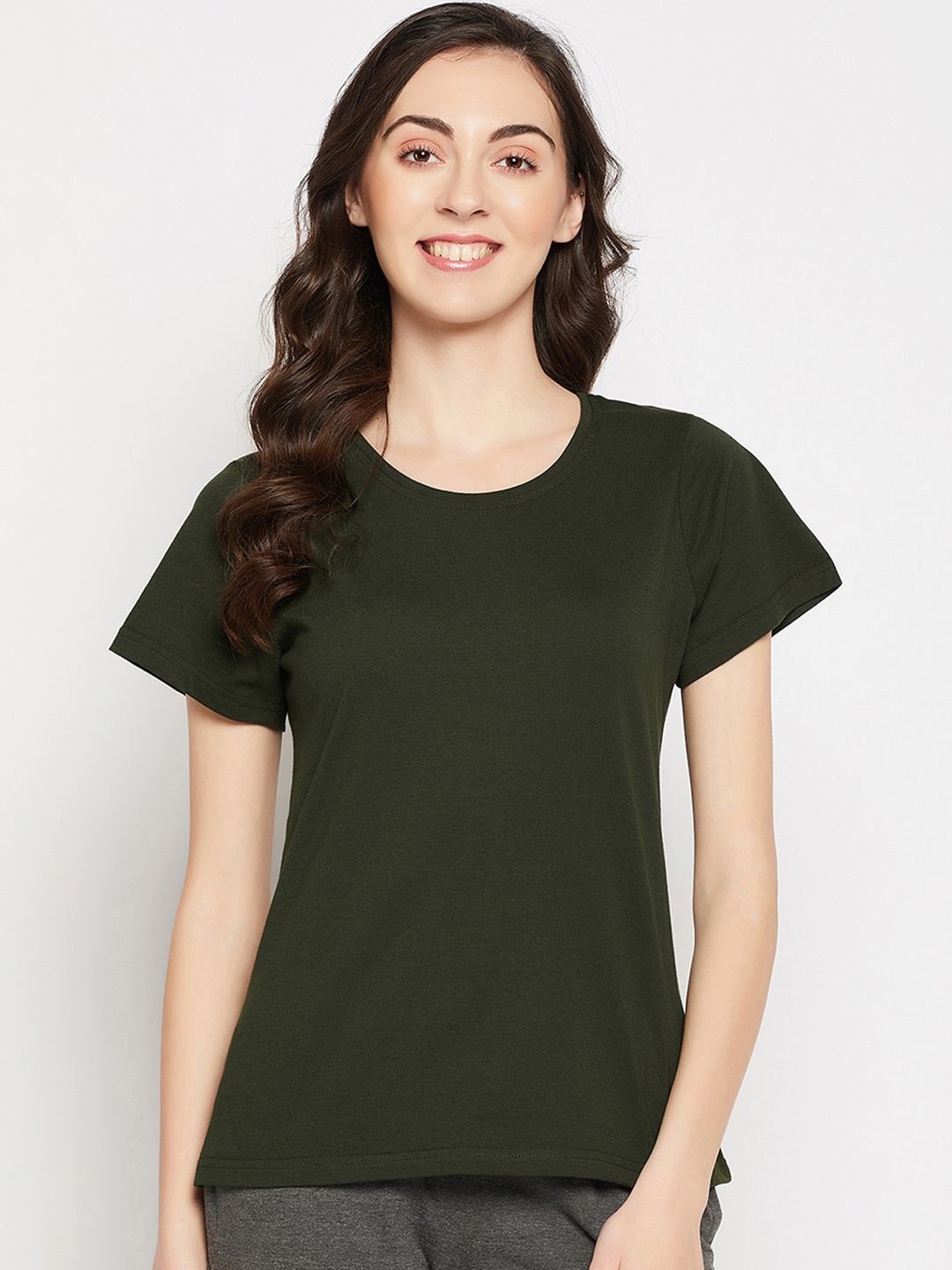 

Clovia Short Sleeves Cotton Lounge T-shirt, Green