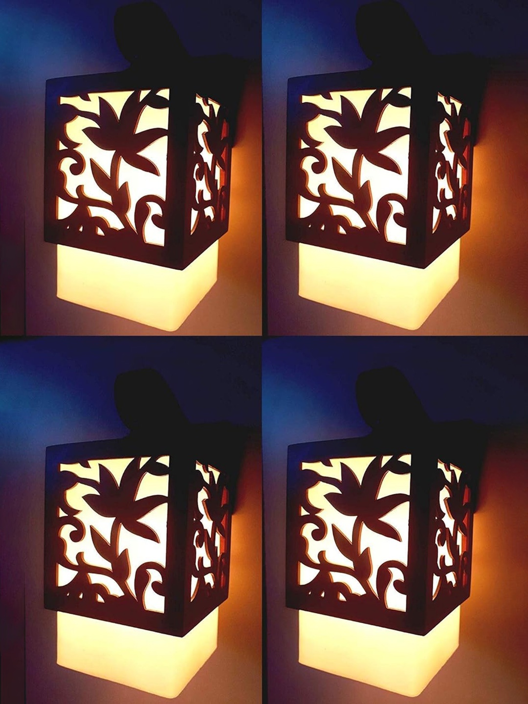 

Whiteray Brown 4 Pieces Floral Textured Metal Contemporary Square Shaped Wall Lamps