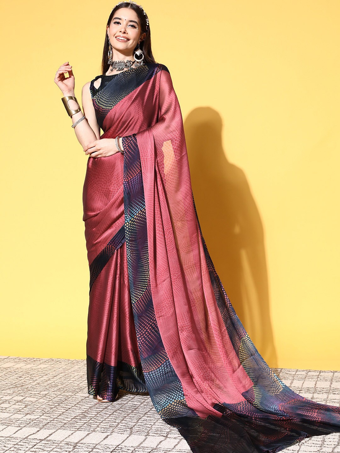 

Mitera Pink Geometric Woven Design Saree