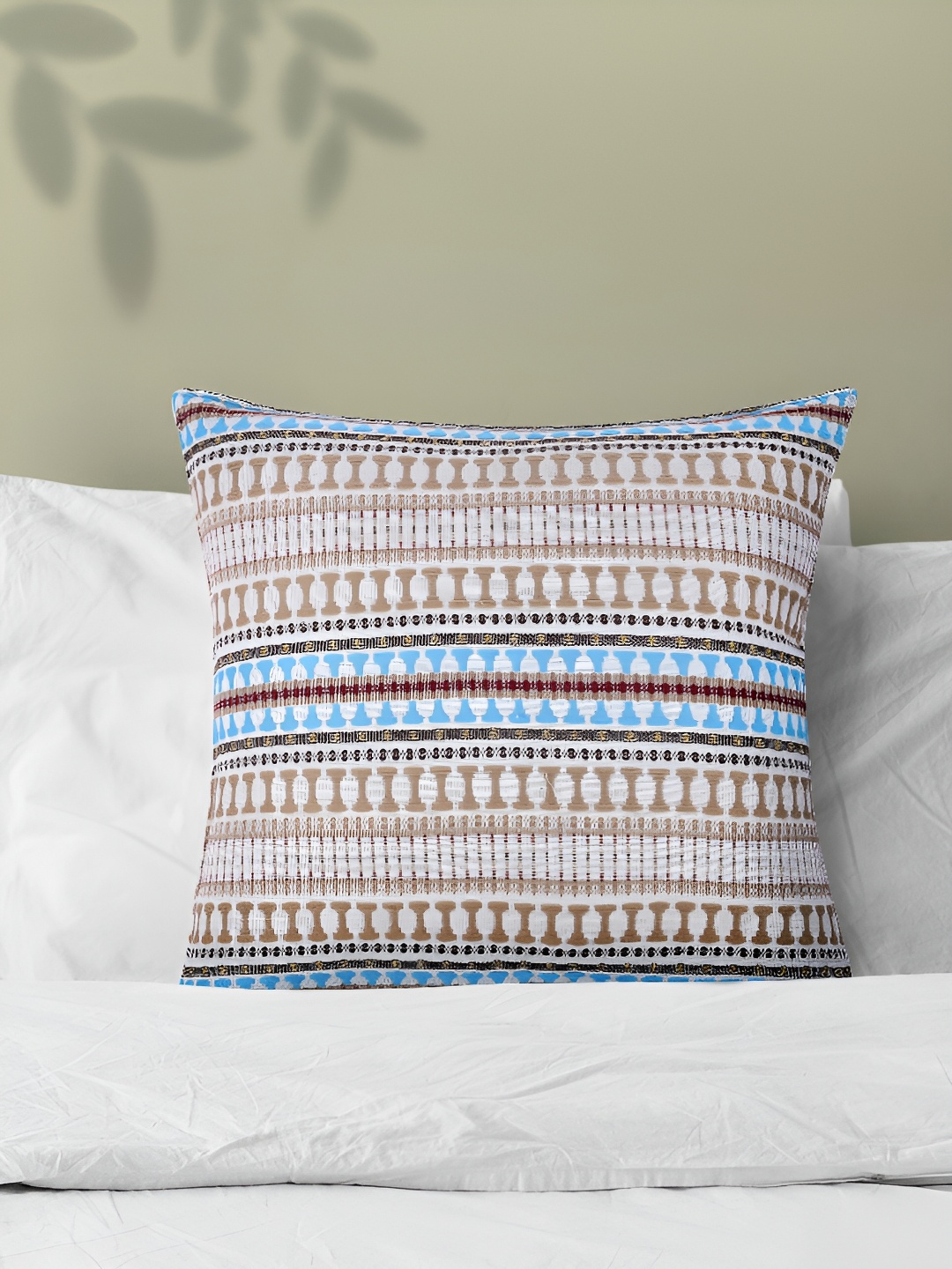 

Fashionhub Beige & Blue Geometric Square Textured Cotton Cushion Covers