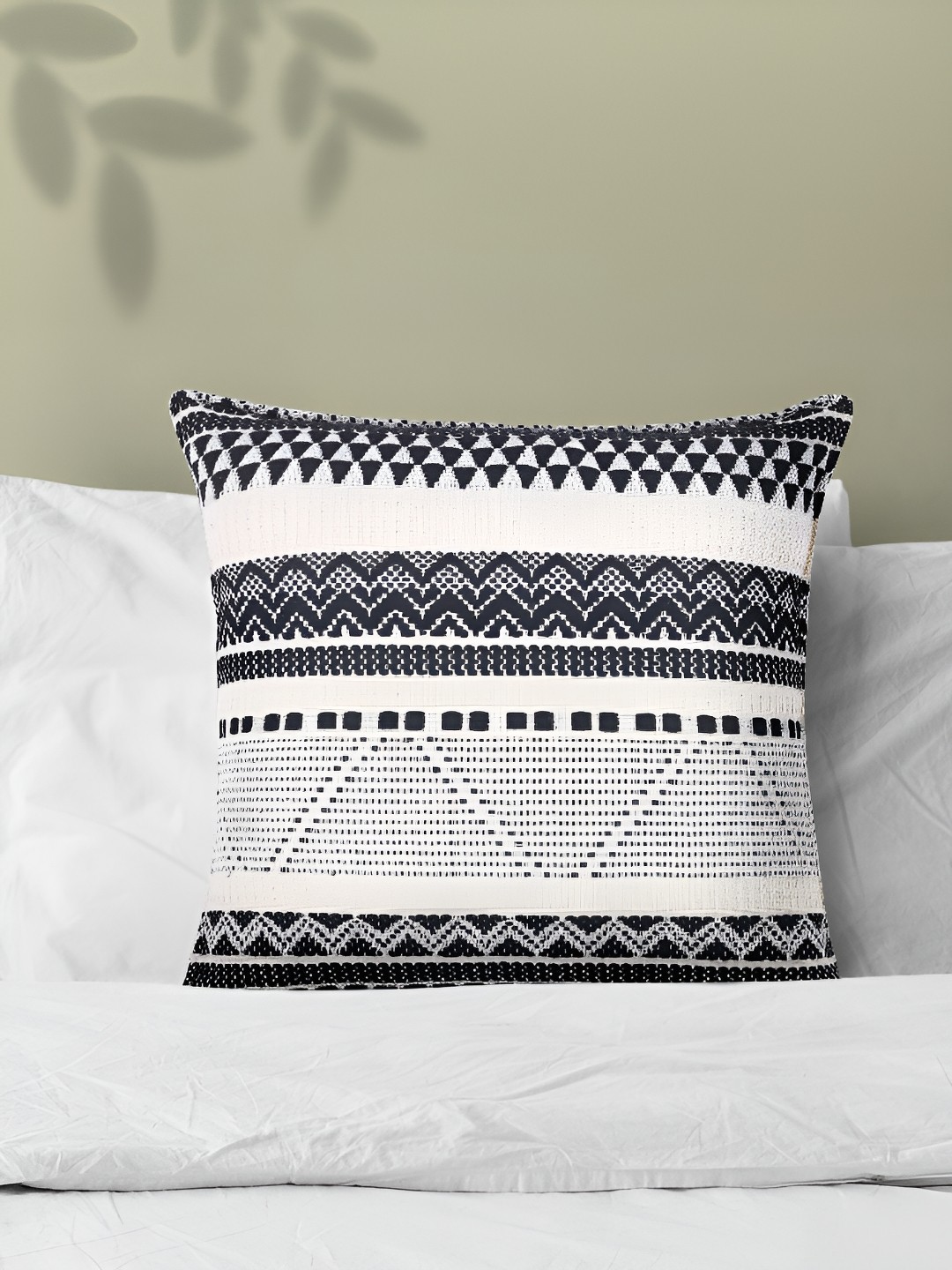 

Fashionhub White & Black Geometric Square Textured Cotton Cushion Covers