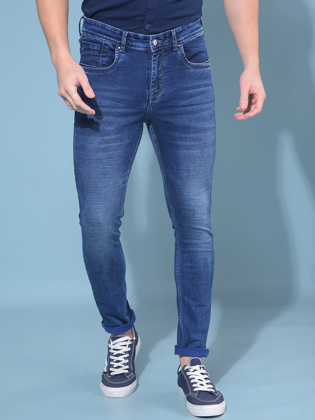 

Crimsoune Club Men Skinny Fit Light Fade Stretchable Jeans, Blue
