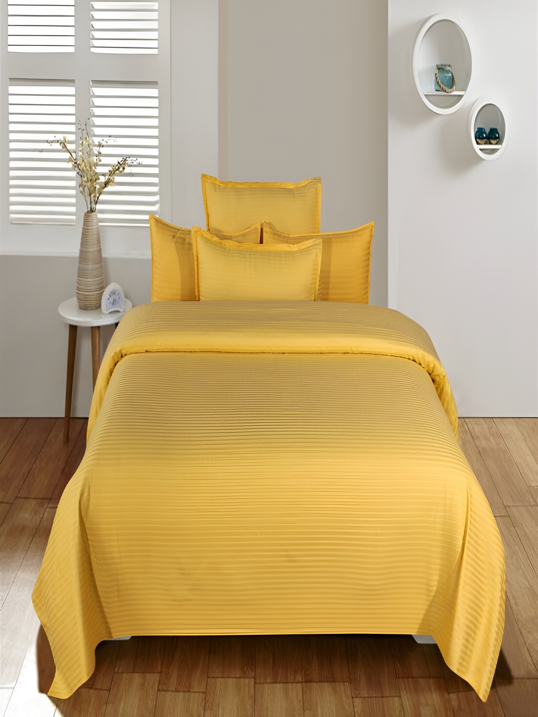 

cotton trendy Yellow Striped 210 TC Cotton Flat King Bedsheet With 2 Pillow Covers