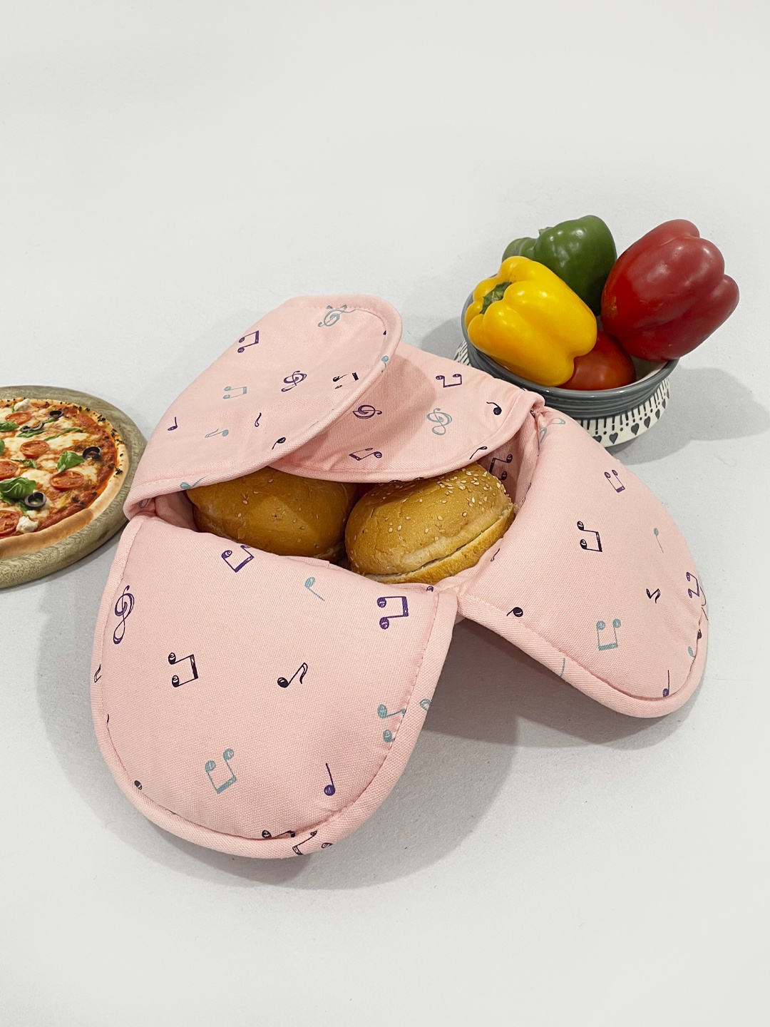 

SWAYAM Peach-Coloured & Purple Wooden Bread Basket with Cover