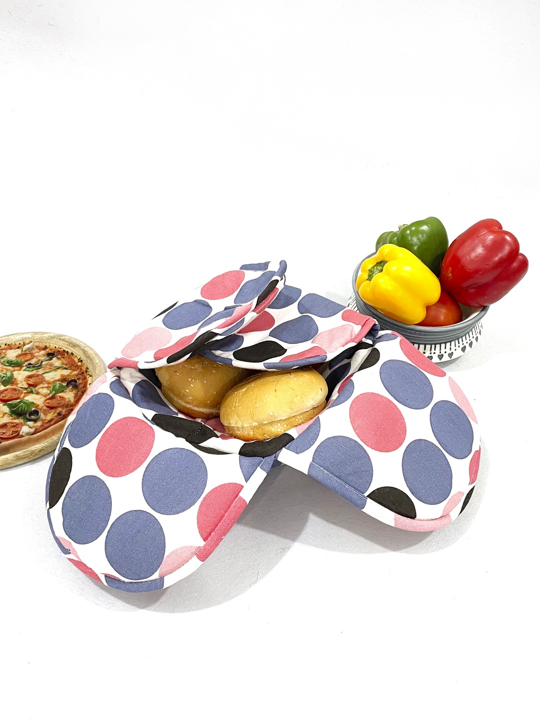 

SWAYAM Pink & White Wooden Bread Basket with Cover