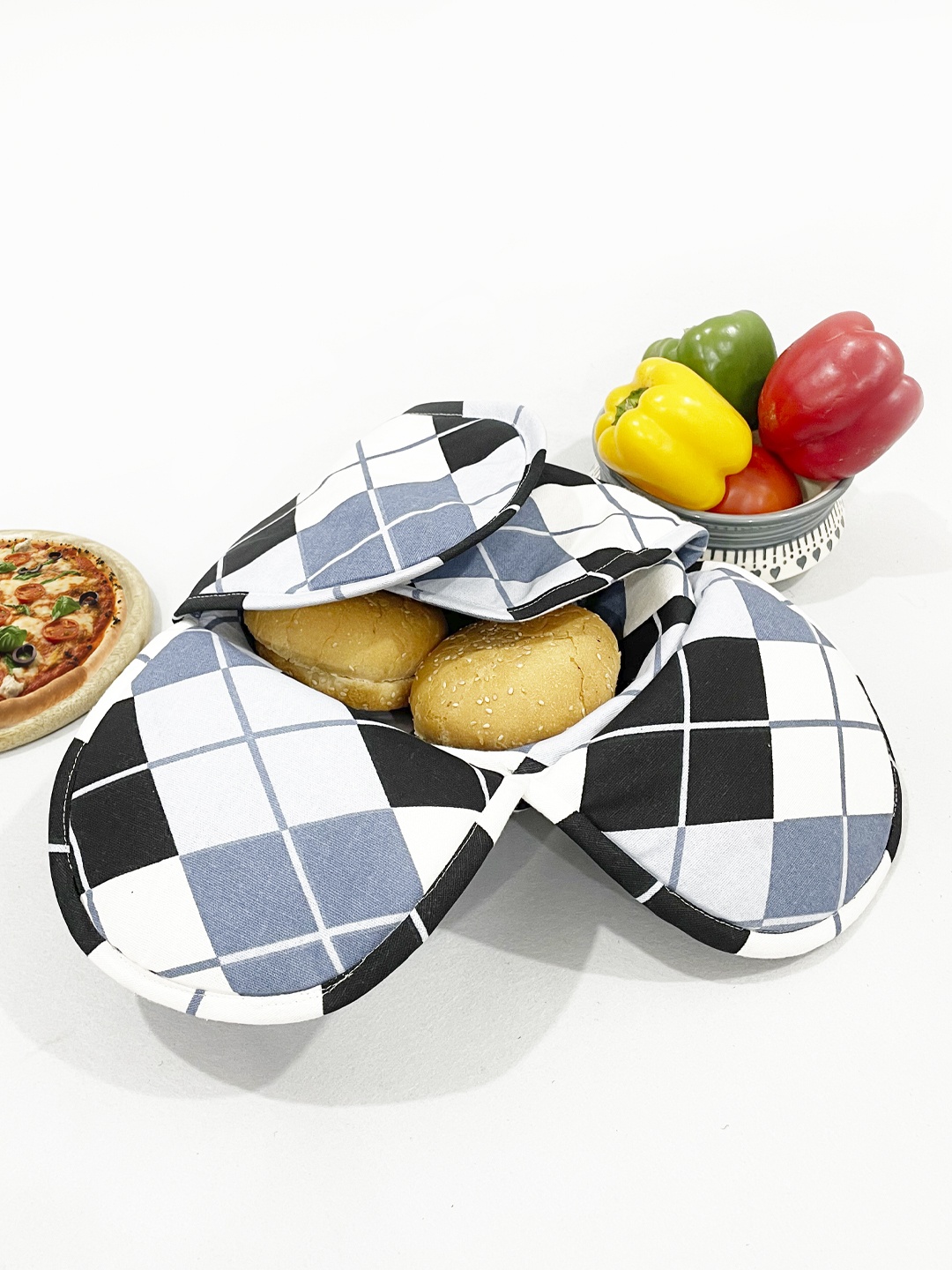 

SWAYAM Blue & White Wooden Bread Basket with Cover
