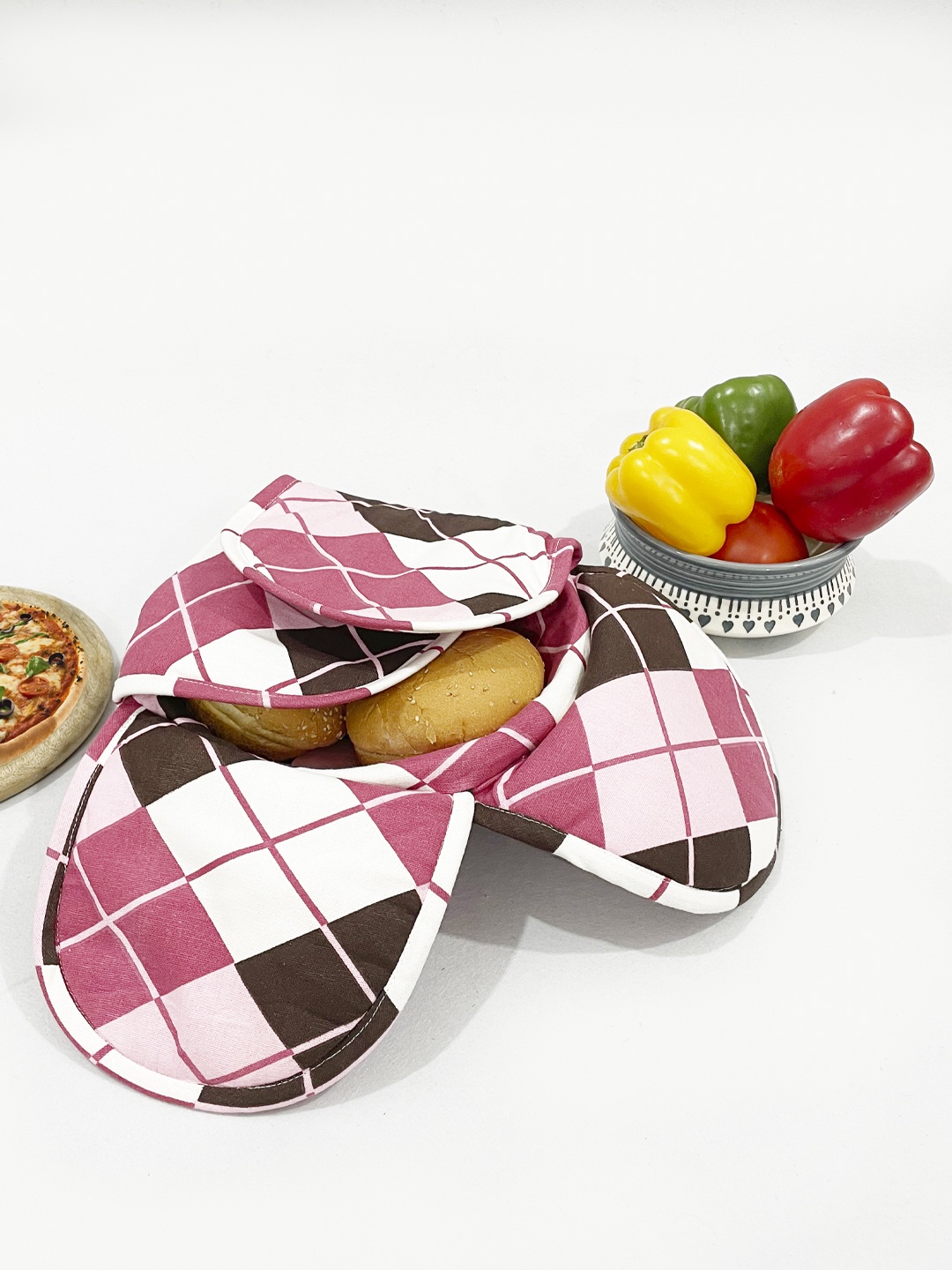 

SWAYAM Pink & Brown Wooded Easy to Clean Bread Basket With Cover