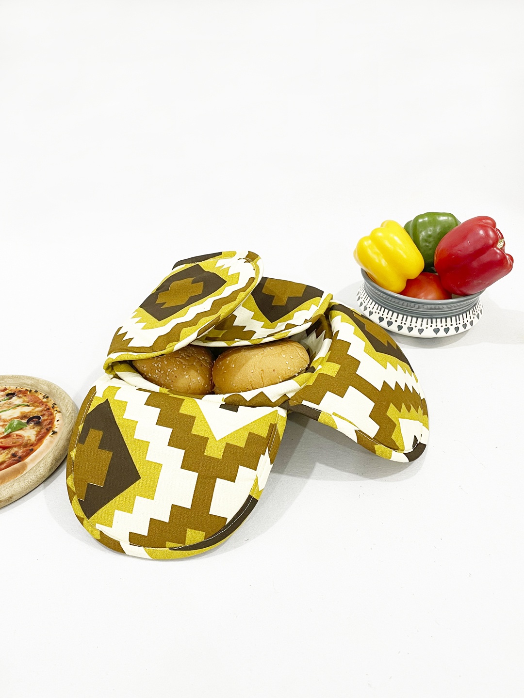 

SWAYAM Brown & Mustard Wooded Easy to Clean Bread Basket With Cover