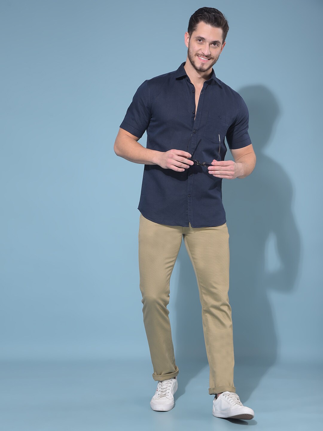 

Crimsoune Club Spread Collar Classic Slim Fit Opaque Casual Shirt, Navy blue