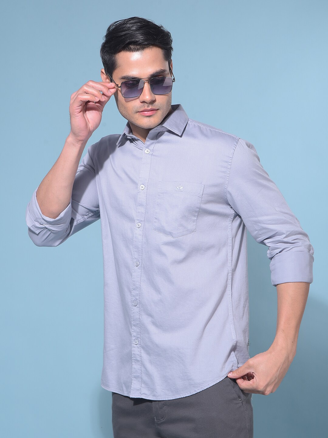 

Crimsoune Club Classic Slim Fit Cotton Casual Shirt, Grey