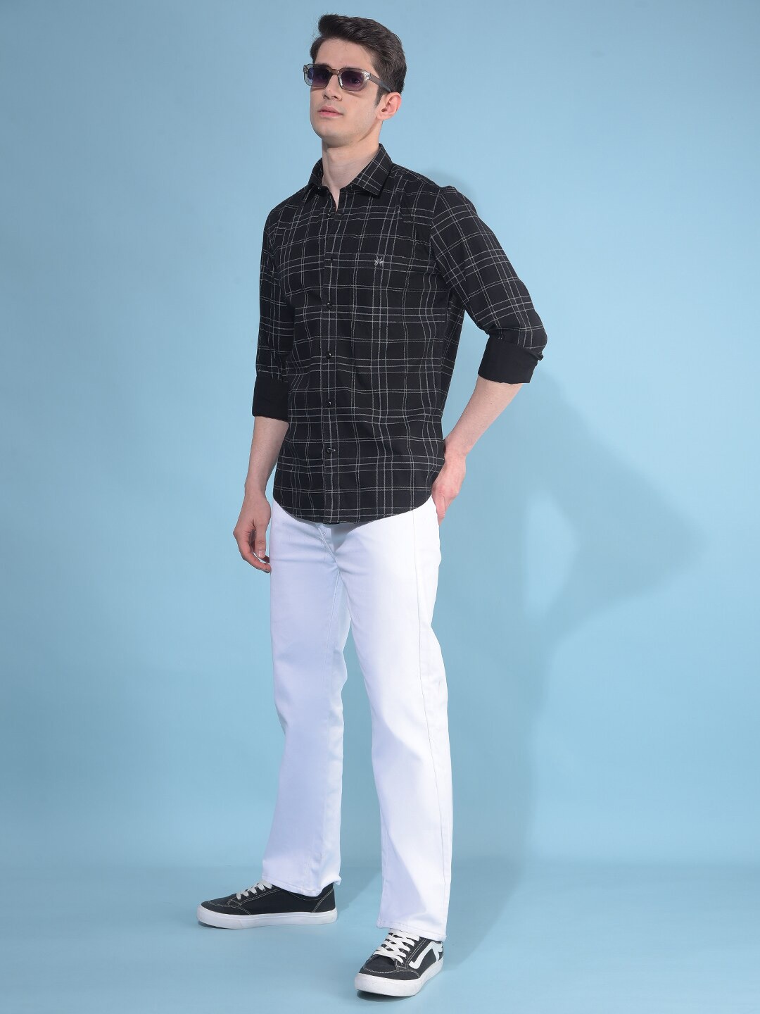 

Crimsoune Club Classic Slim Fit Checked Cotton Casual Shirt, Black