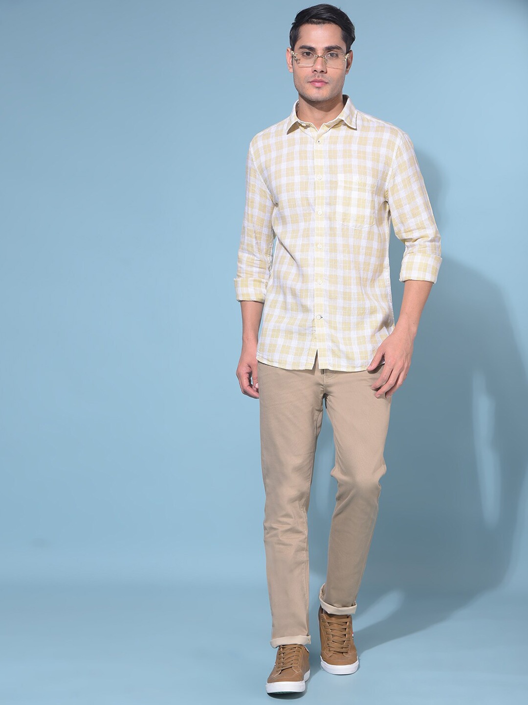 

Crimsoune Club Classic Slim Fit Tartan Checks Opaque Casual Shirt, Yellow