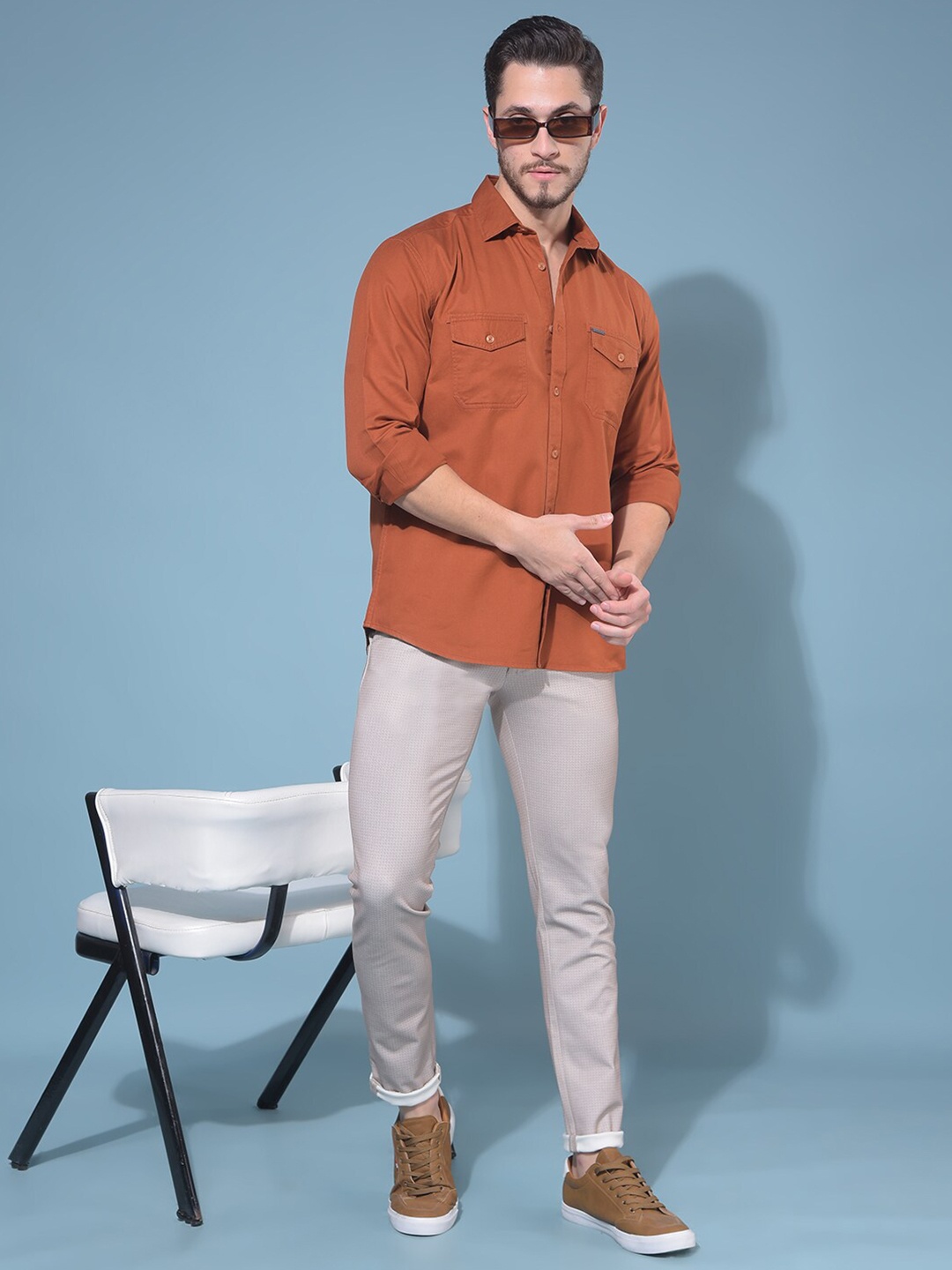 

Crimsoune Club Spread Collar Classic Slim Fit Cotton Opaque Casual Shirt, Brown