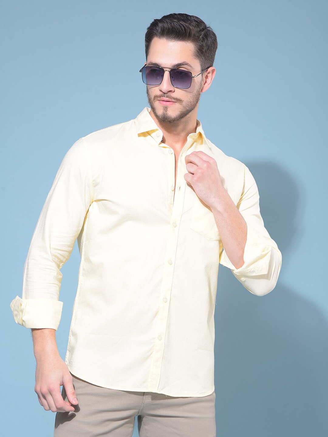 

Crimsoune Club Spread Collar Cotton Casual Shirt, Yellow