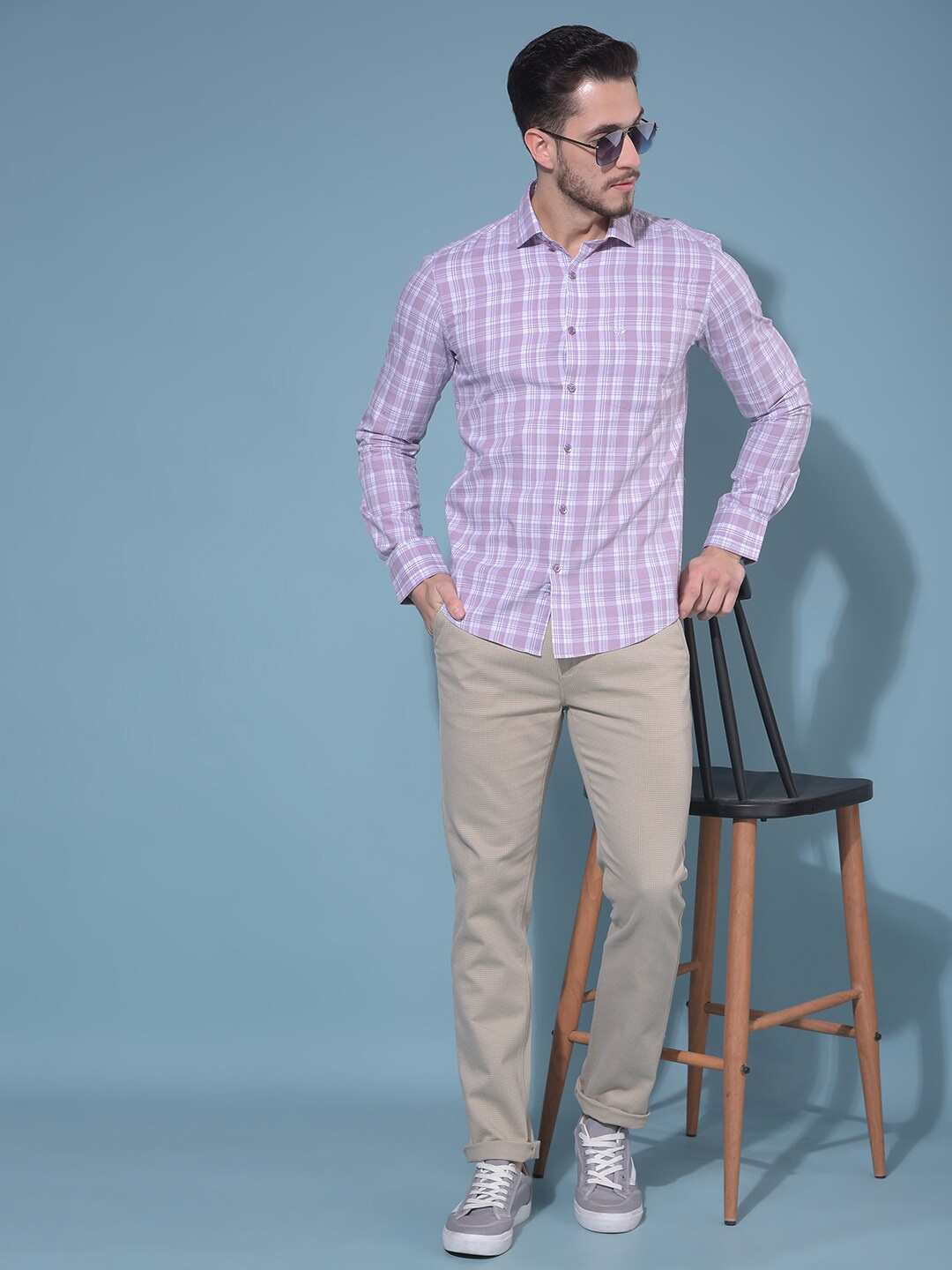 

Crimsoune Club Checked Classic Cotton Spread Collar Slim Fit Opaque Casual Shirt, Purple
