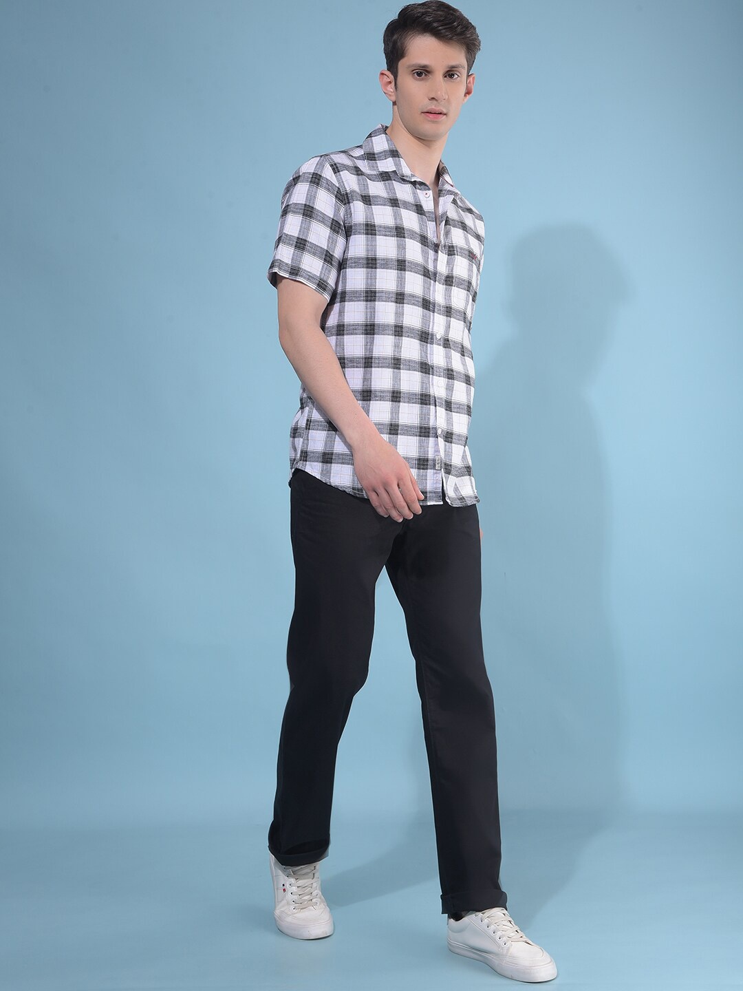

Crimsoune Club Classic Slim Fit Tartan Checks Cotton Checked Casual Shirt, Black