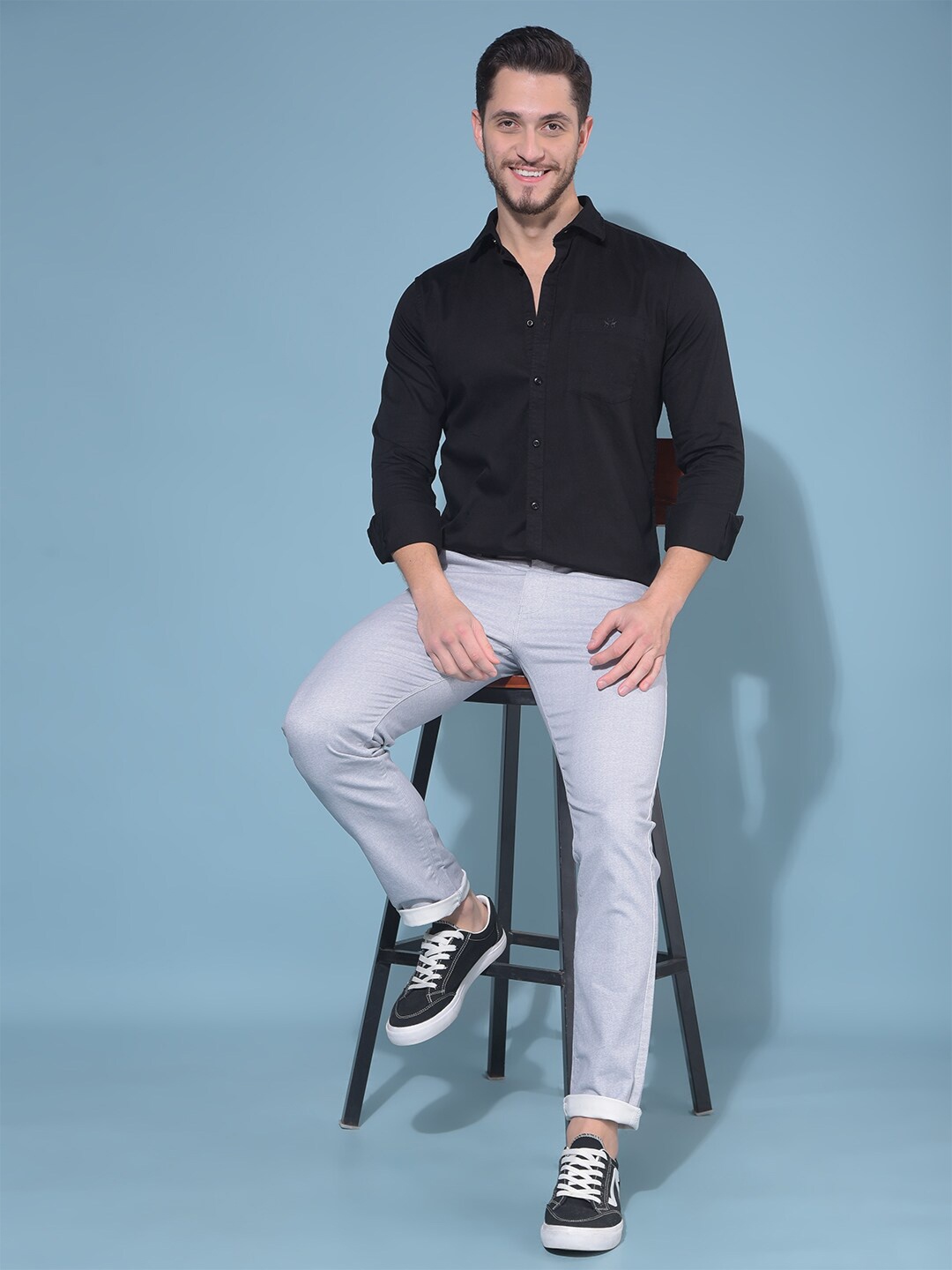 

Crimsoune Club Spread Collar Cotton Casual Shirt, Black