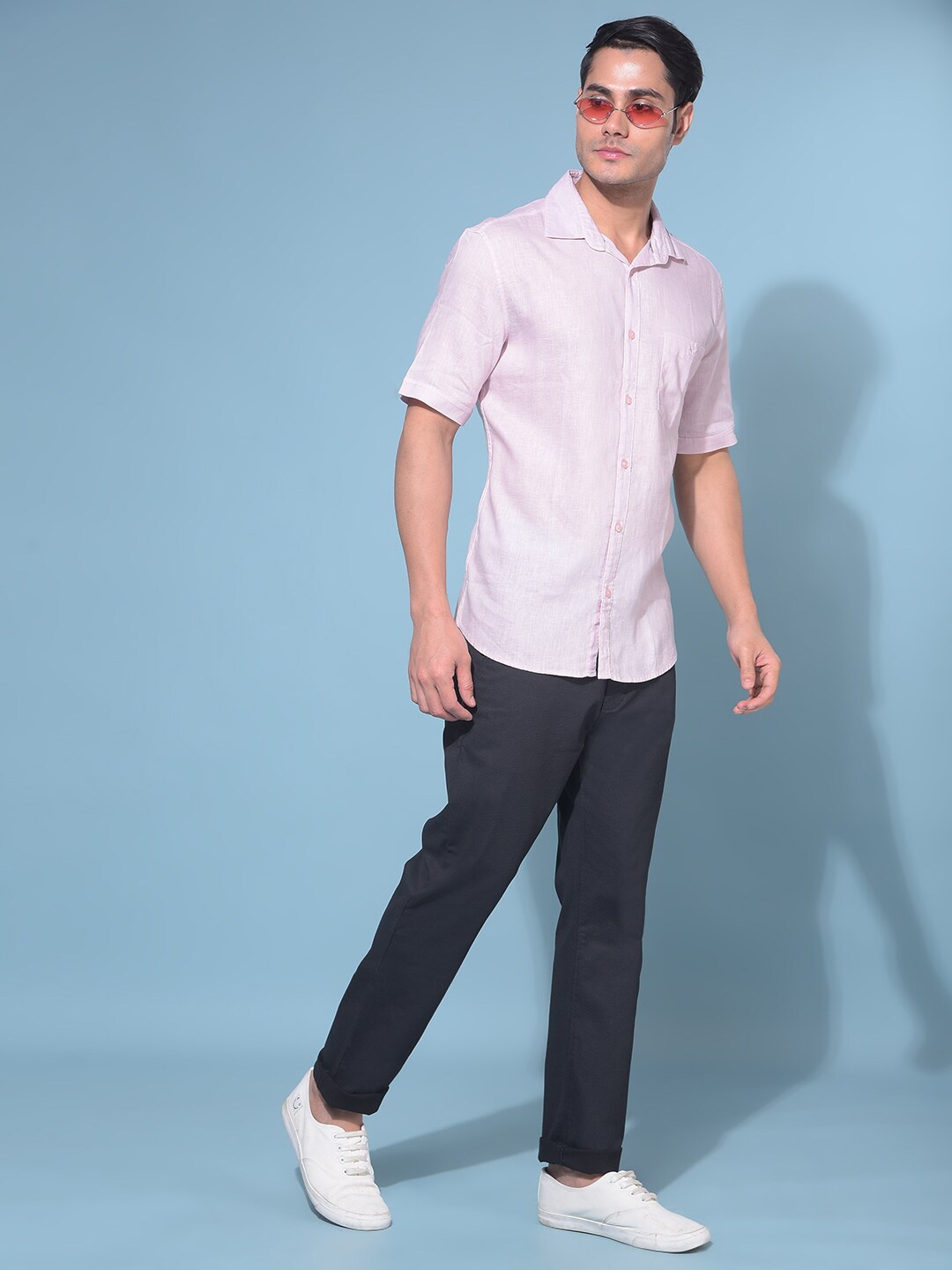 

Crimsoune Club Resort Collar Slim Fit Cotton Casual Shirt, Pink