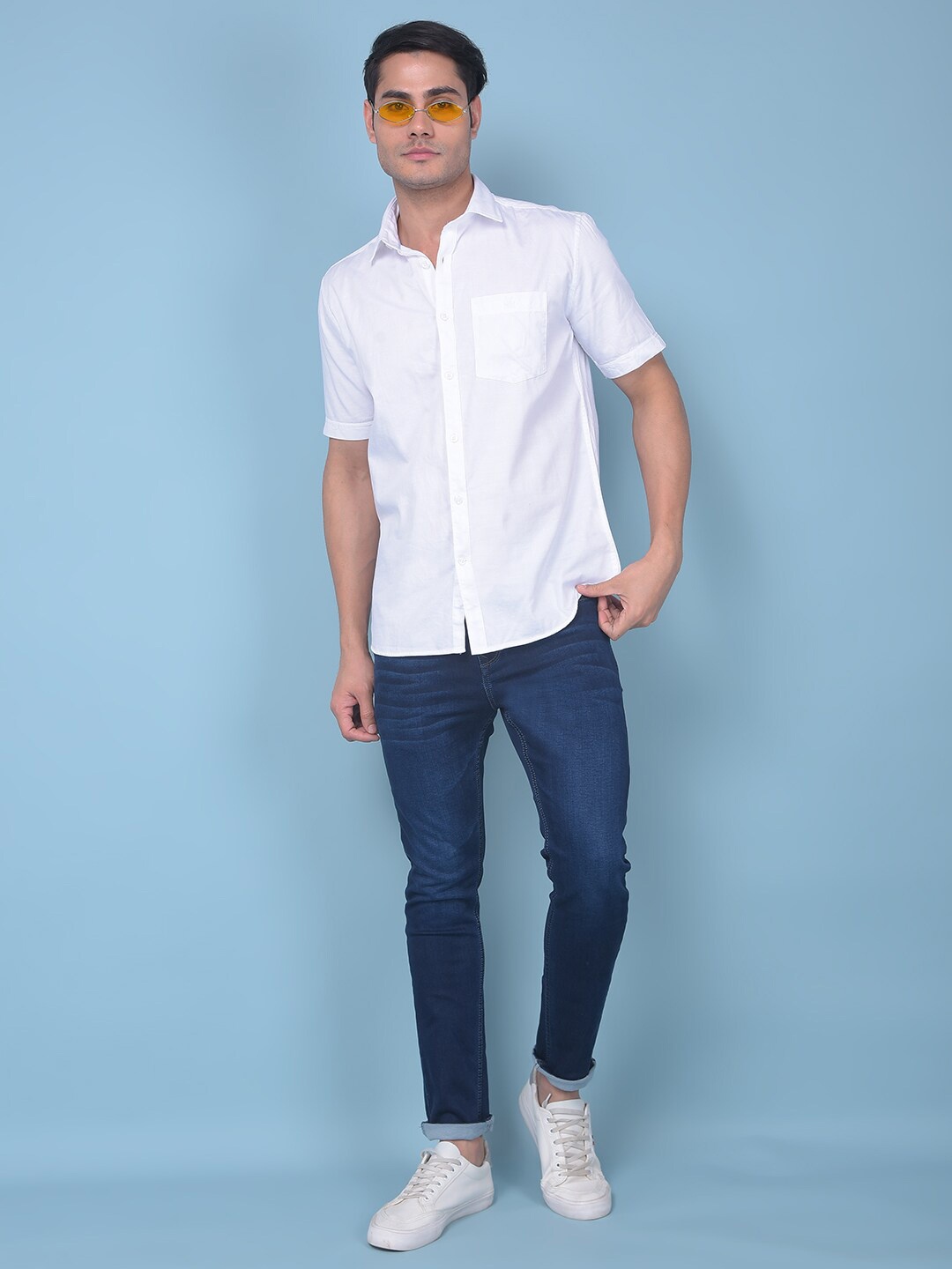 

Crimsoune Club Men Classic Slim Fit Spread Collar Short Sleeves Cotton Casual Shirt, White