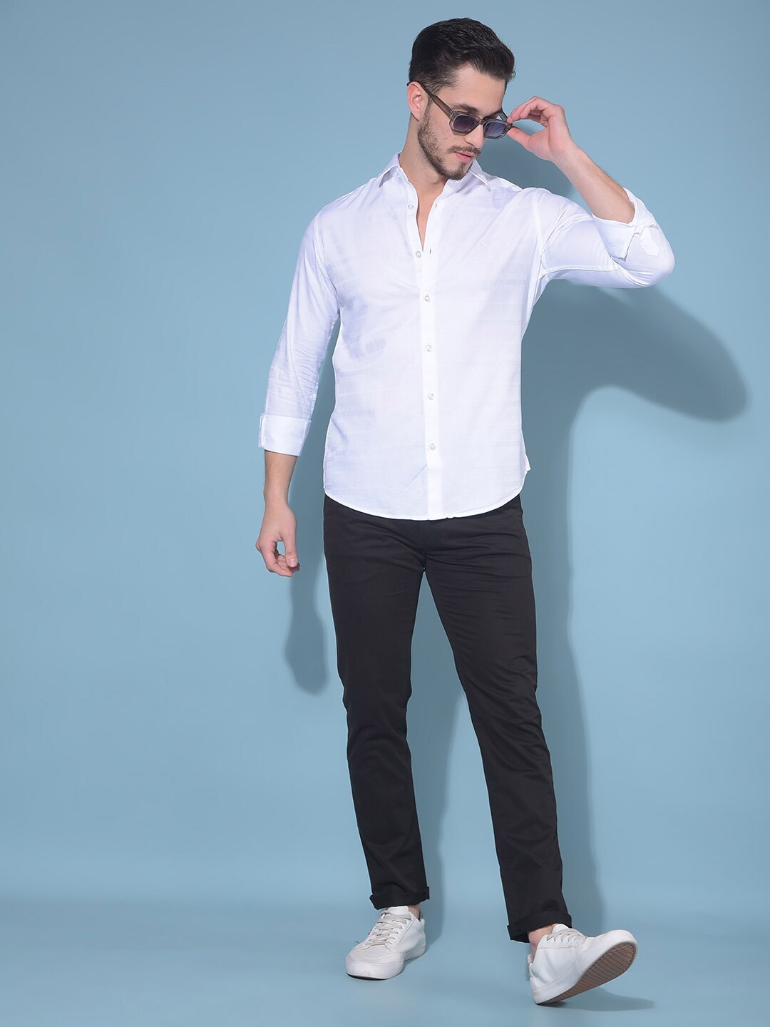 

Crimsoune Club Classic Cotton Spread Collar Long Sleeves Slim Fit Opaque Casual Shirt, White