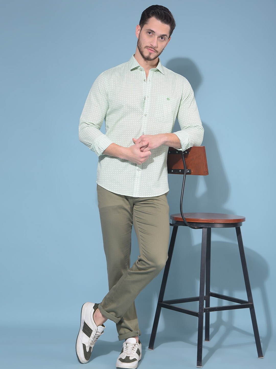 

Crimsoune Club Classic Slim Fit Cotton Casual Shirt, Green