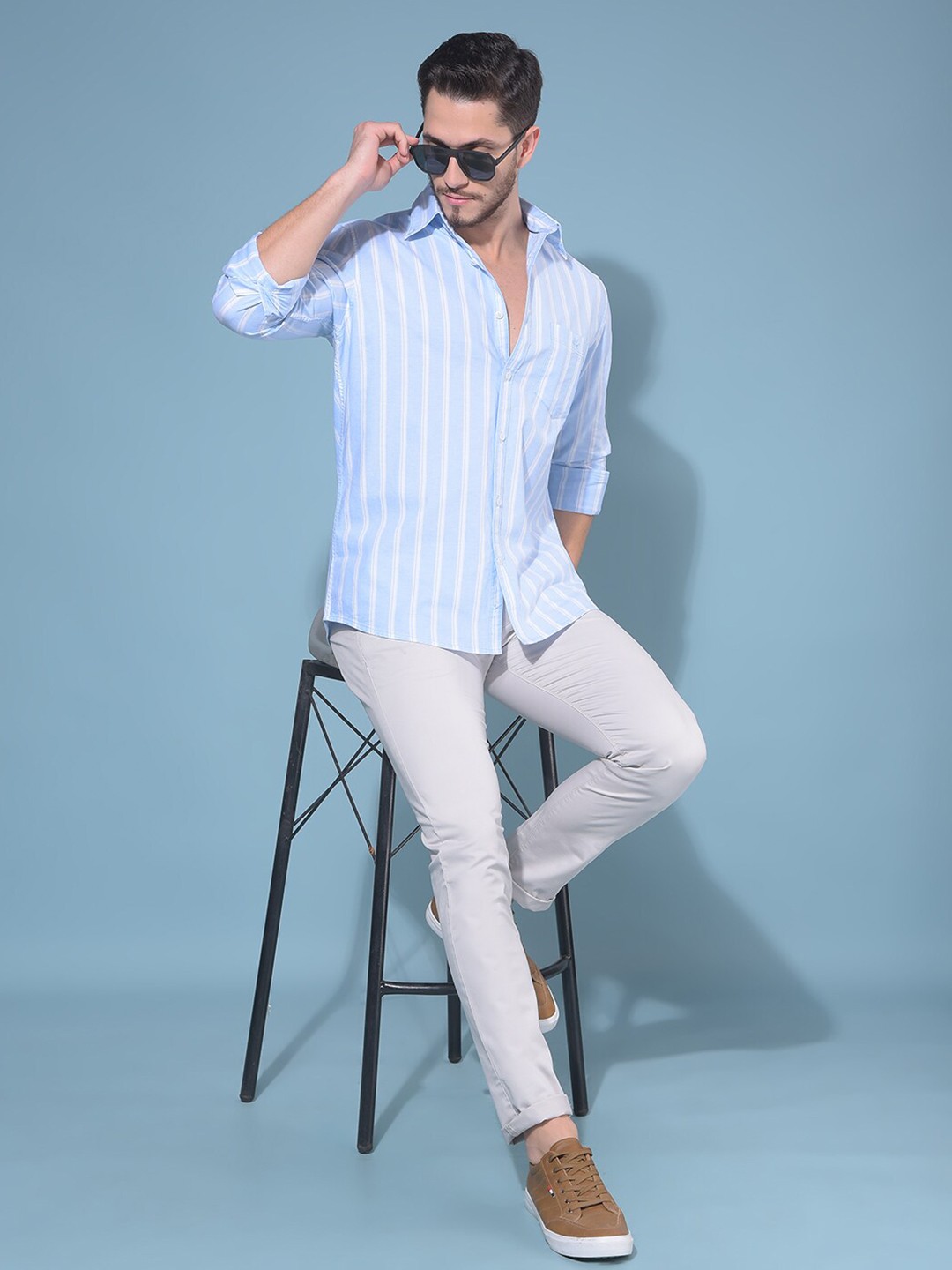 

Crimsoune Club Classic Slim Fit Striped Casual Shirt, Blue