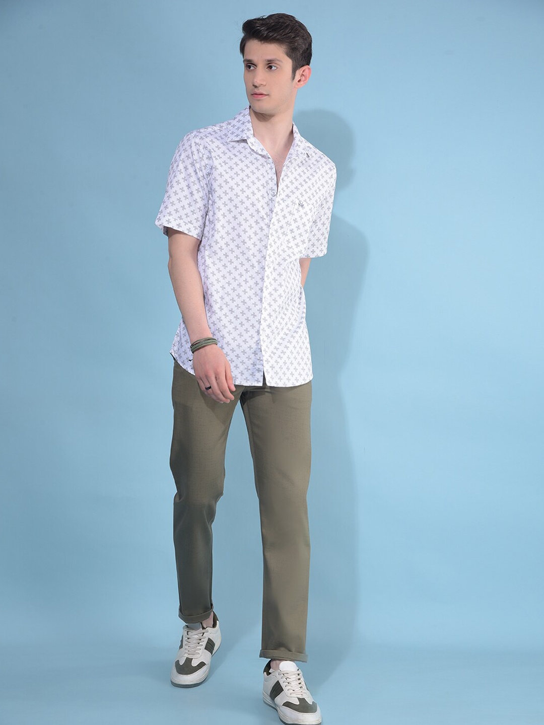

Crimsoune Club Classic Slim Fit Cotton Printed Casual Shirt, White