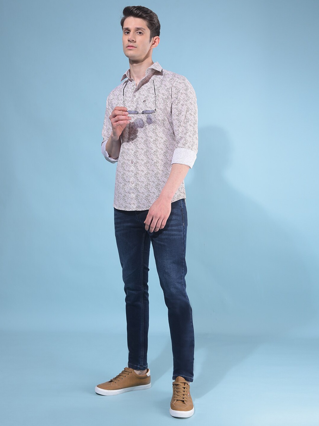 

Crimsoune Club Printed Resort Collar Cotton Casual Shirt, Brown
