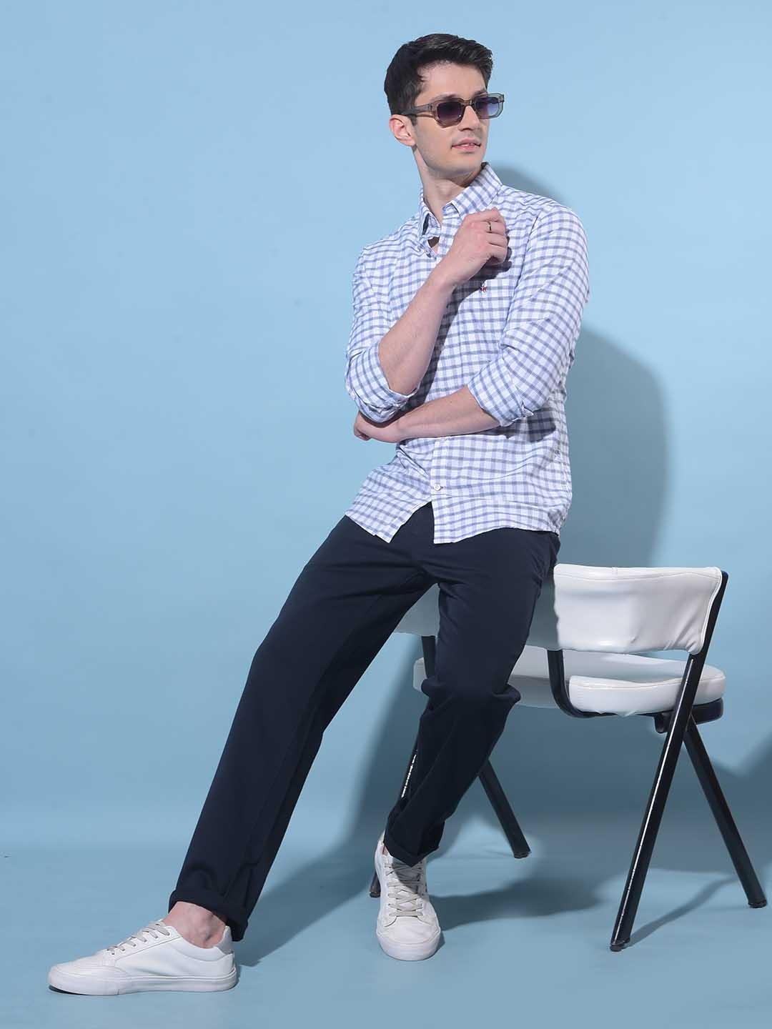 

Crimsoune Club Spread Collar Classic Slim Fit Gingham Checks Cotton Opaque Casual Shirt, White