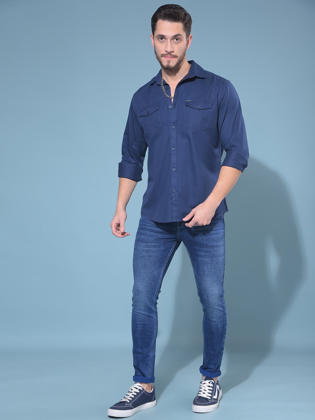 

Crimsoune Club Classic Slim Fit Cotton Casual Shirt, Blue