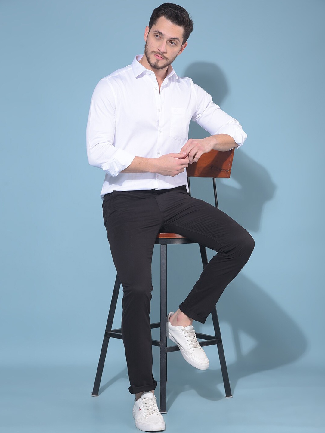 

Crimsoune Club Classic Spread Collar Cotton Curved Slim Fit Casual Shirt, White