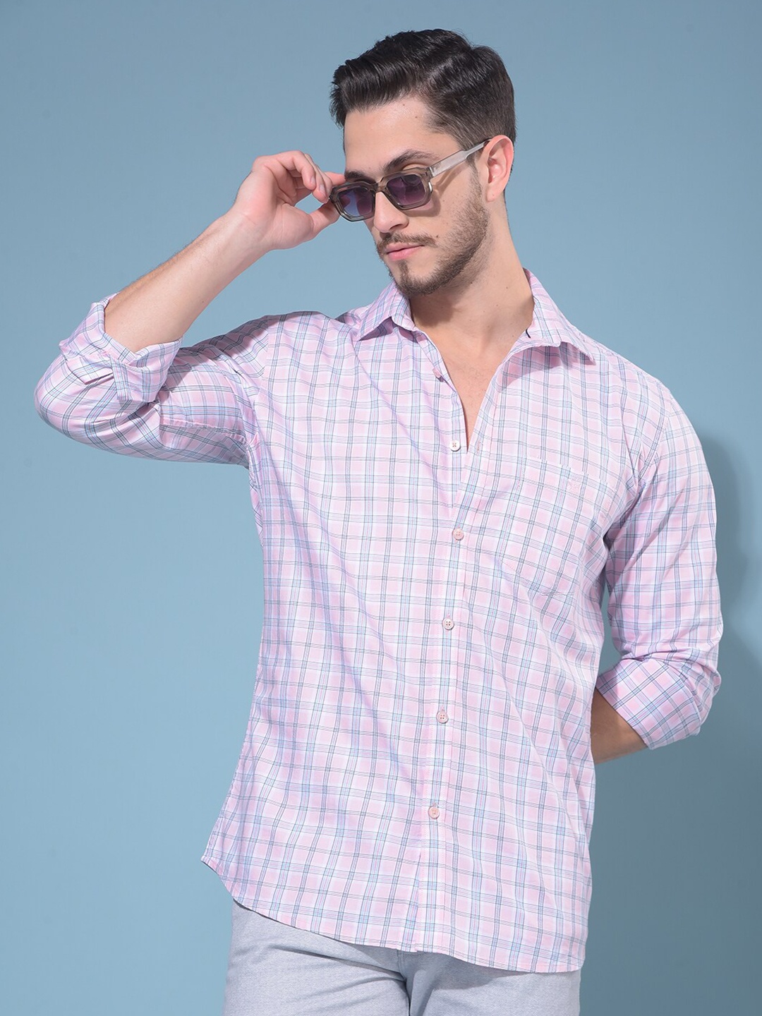 

Crimsoune Club Classic Slim Fit Opaque Cotton Casual Shirt, Pink