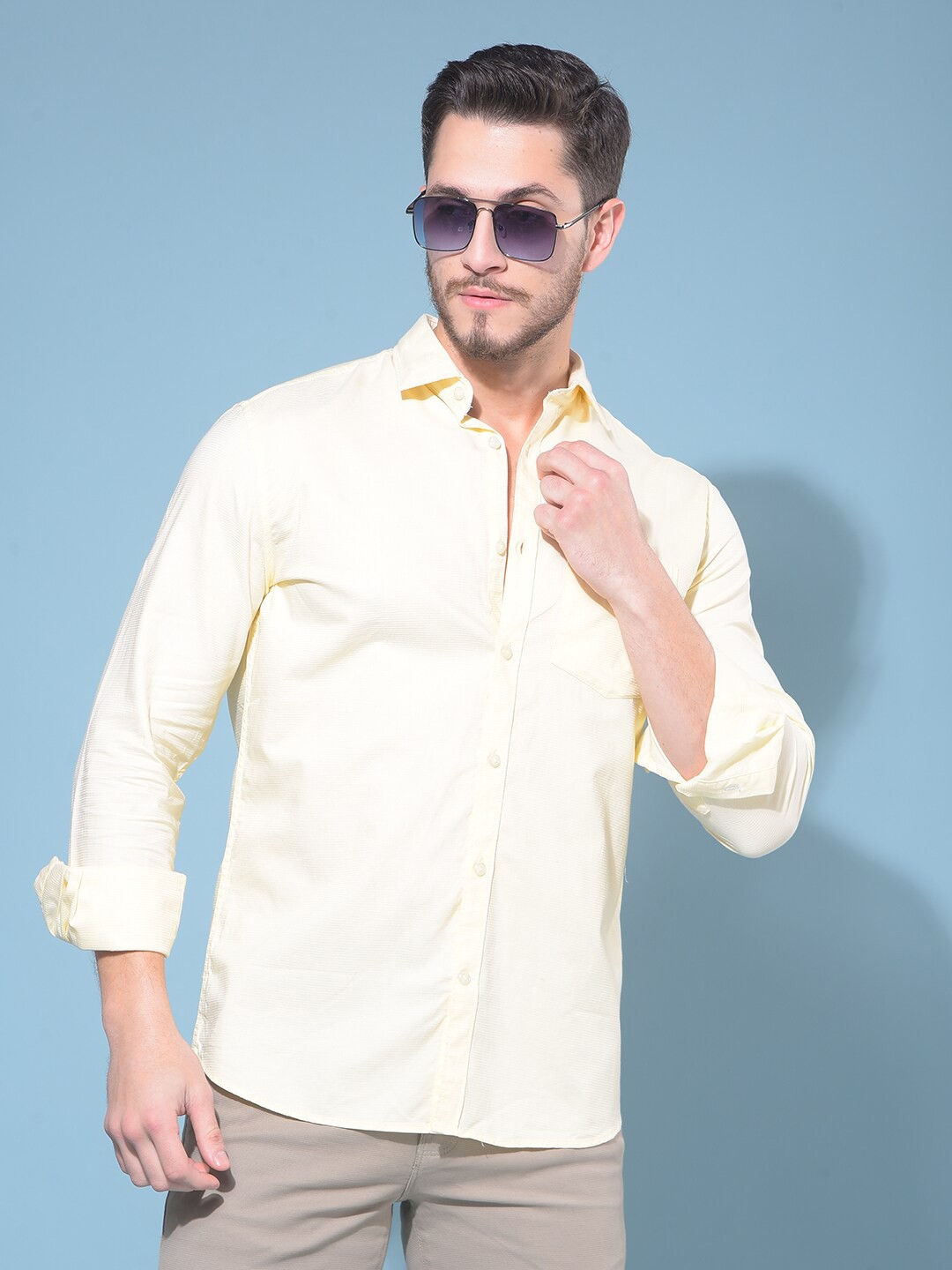 

Crimsoune Club Spread Collar Classic Slim Fit Cotton Opaque Casual Shirt, Yellow