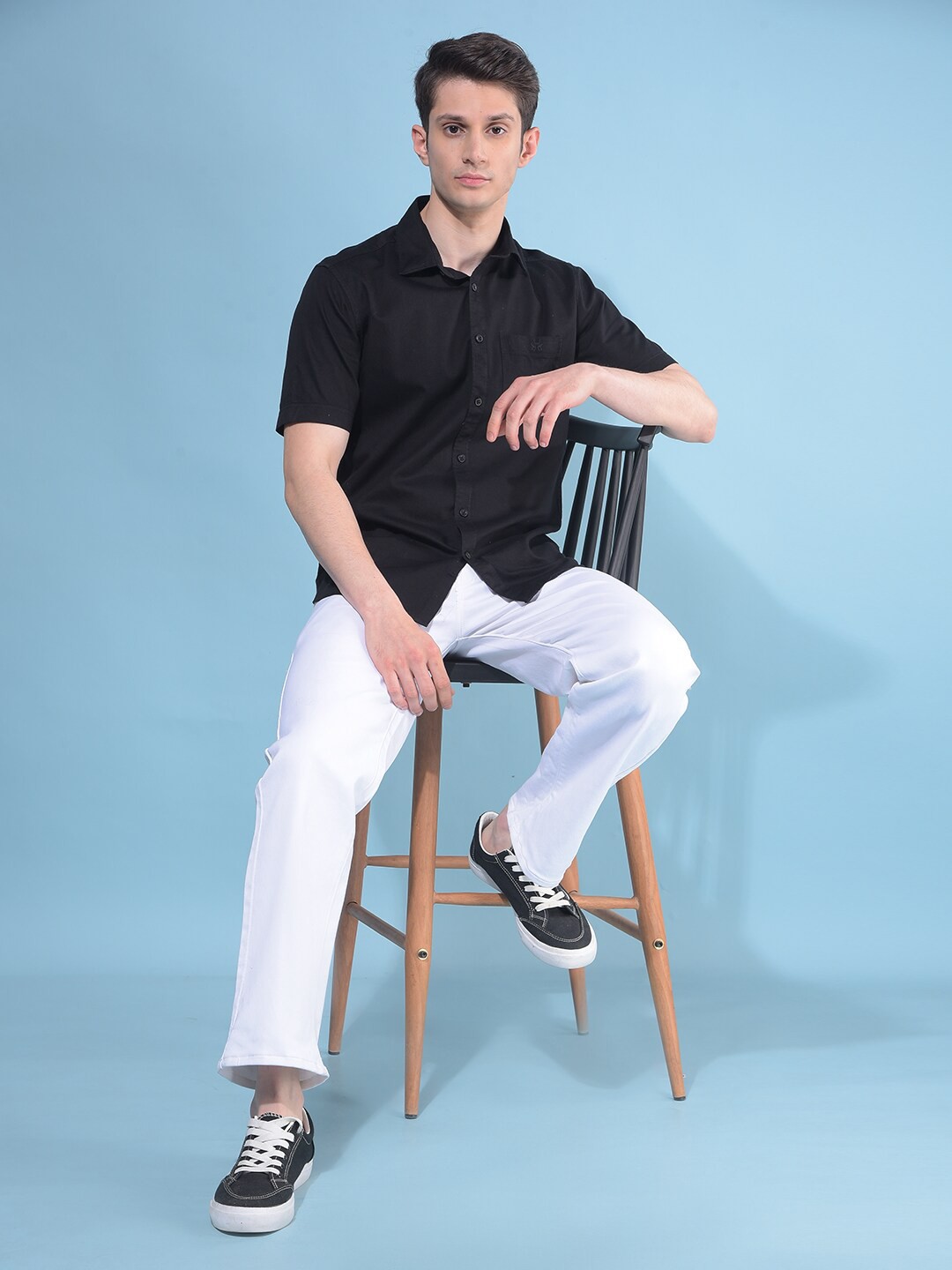 

Crimsoune Club Classic Spread Collar Slim Fit Cotton Casual Shirt, Black