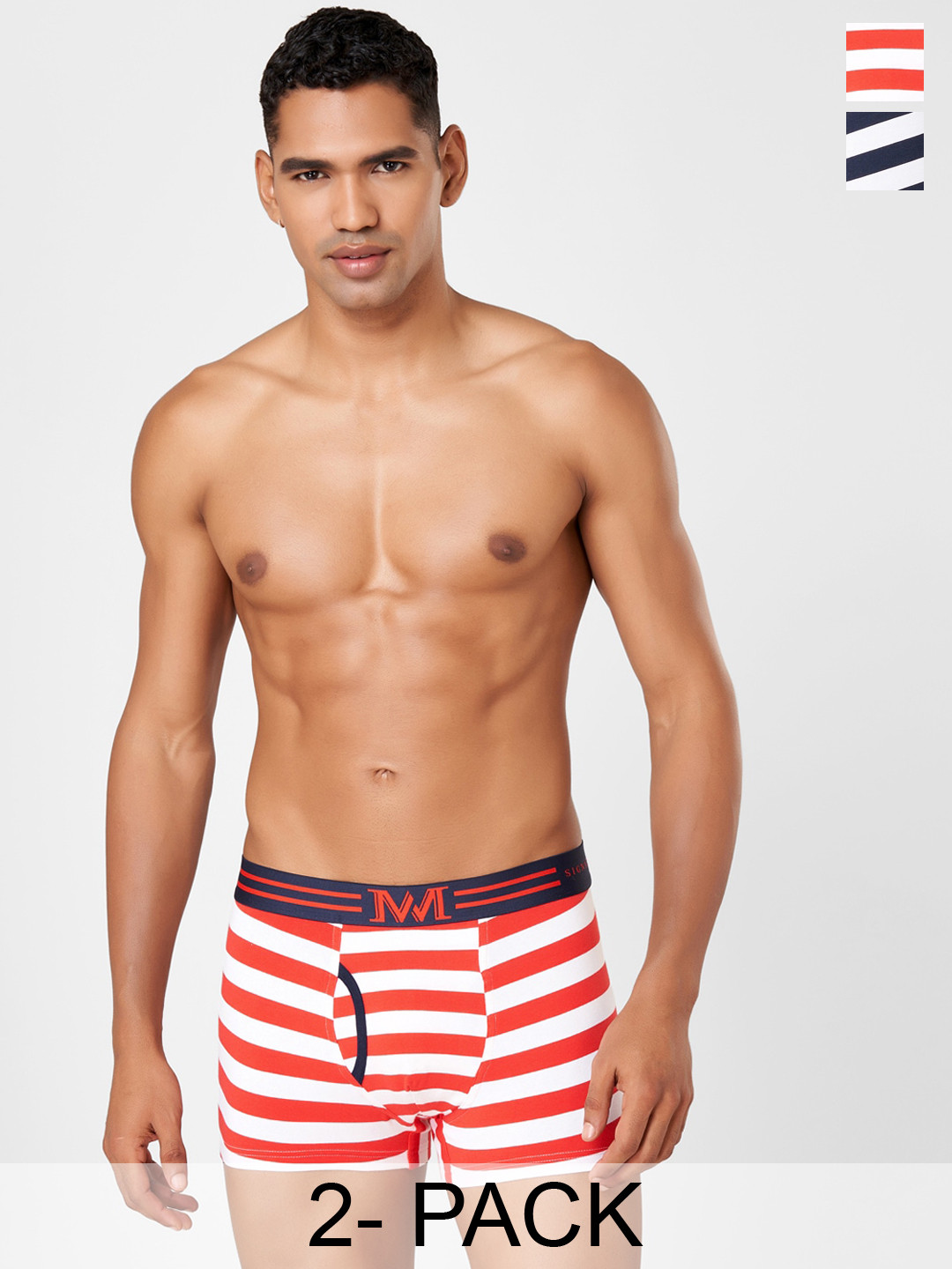 

Macroman M-Series Pack Of 2 Striped Comfortable Trunks 8903978418346, Navy blue
