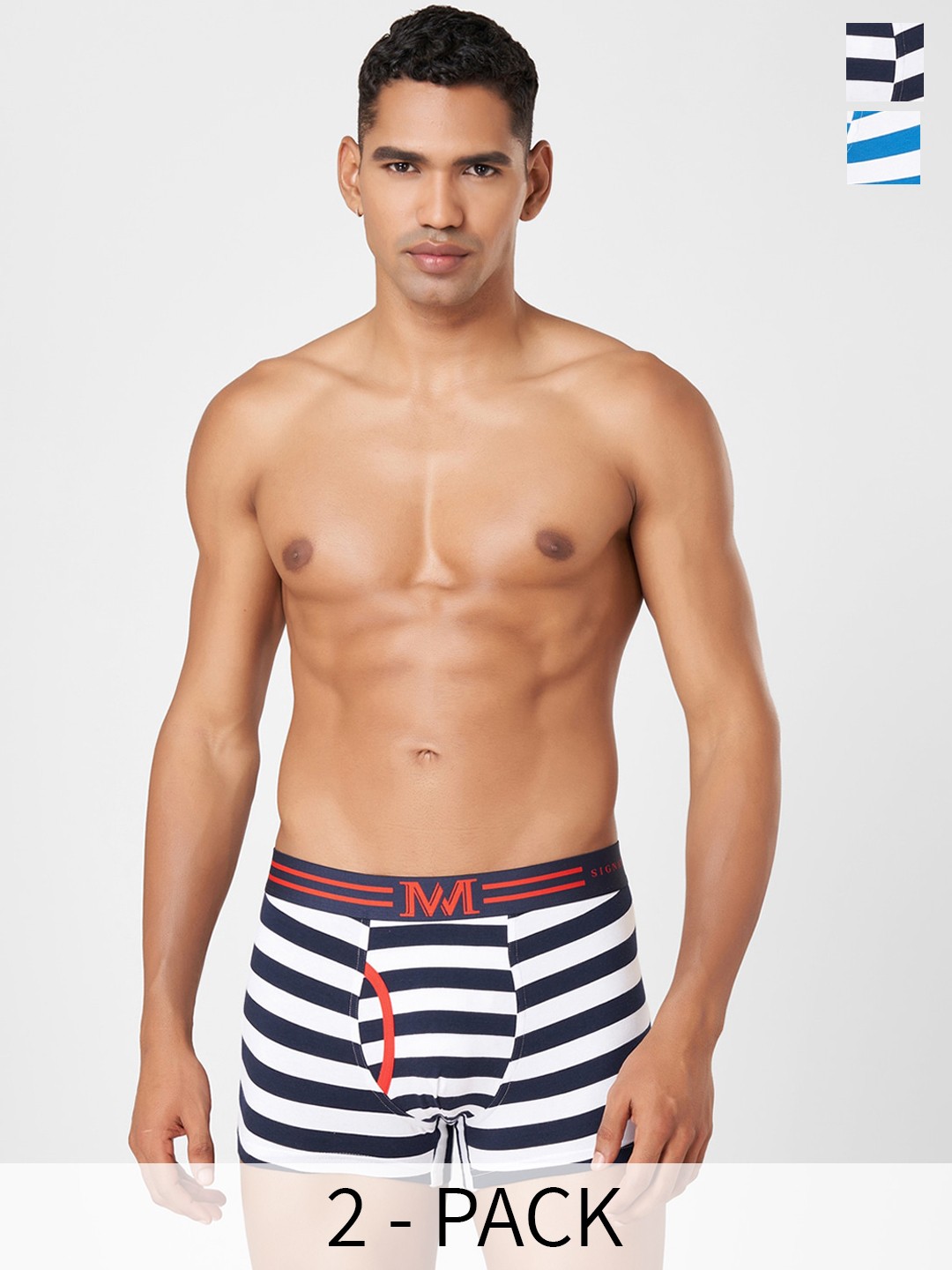 

Macroman M-Series MW Signature Collection By Rohit Bal Pack Of 2 Striped Trunks 8903978418, White