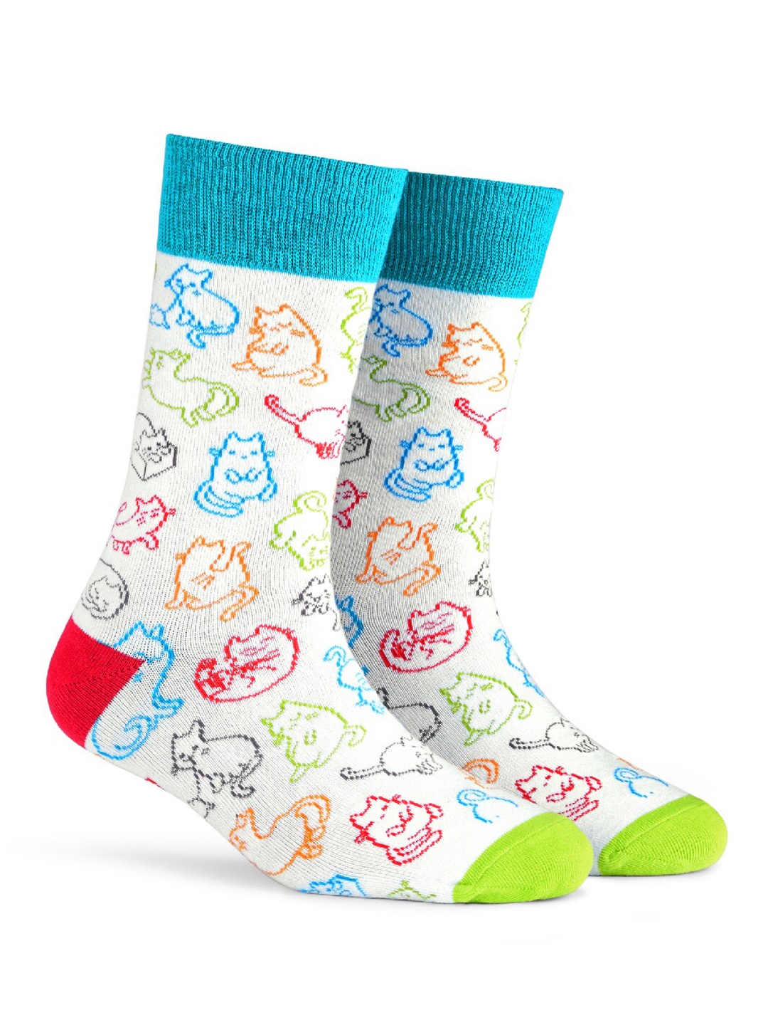 

Dynamocks Unisex Printed Calf Length Socks, White
