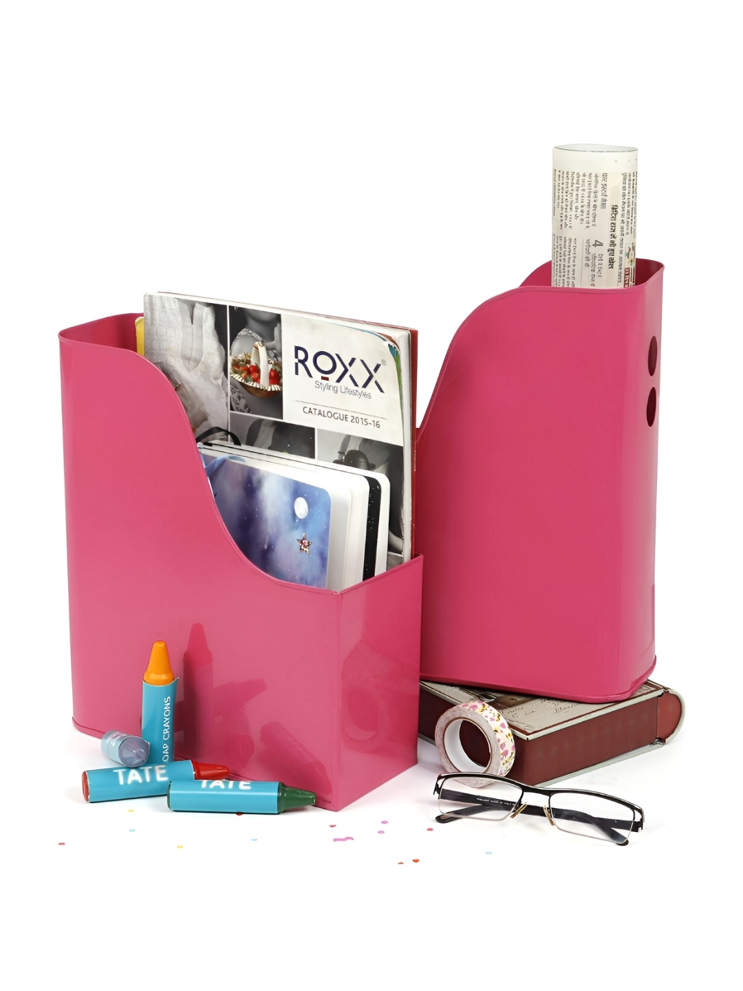 

Living With Elan Pink 2 Pieces Reusable Metal Magazine Organiser