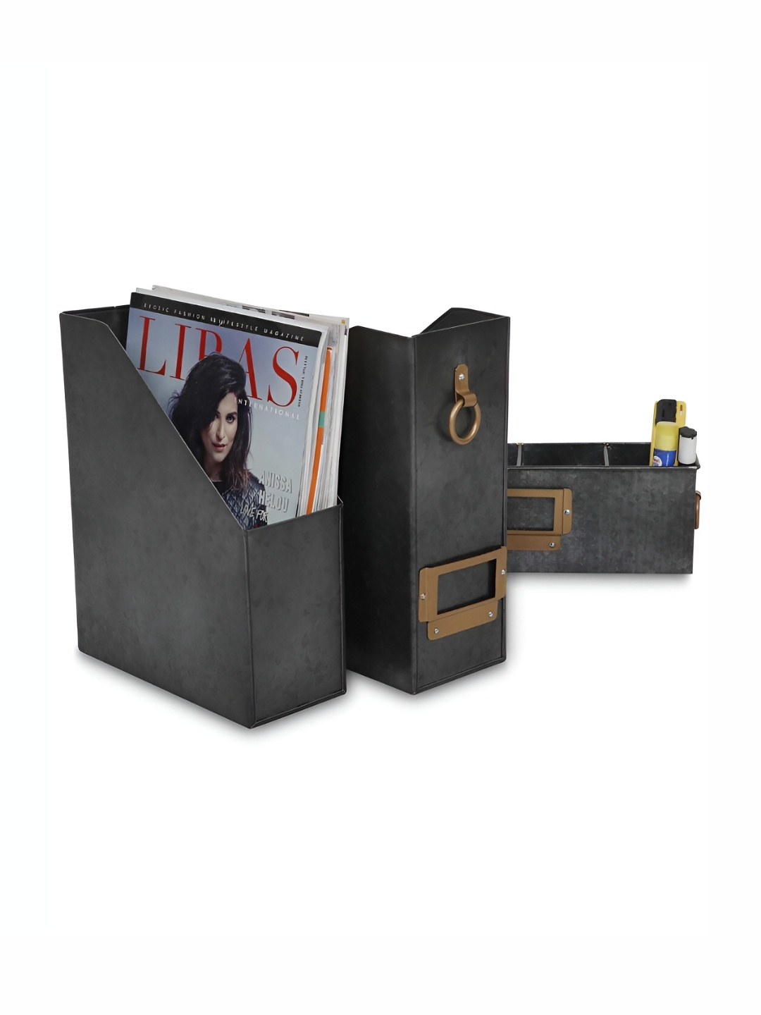 

Living With Elan Black 2 Pieces Reusable Metal Magazine Organiser