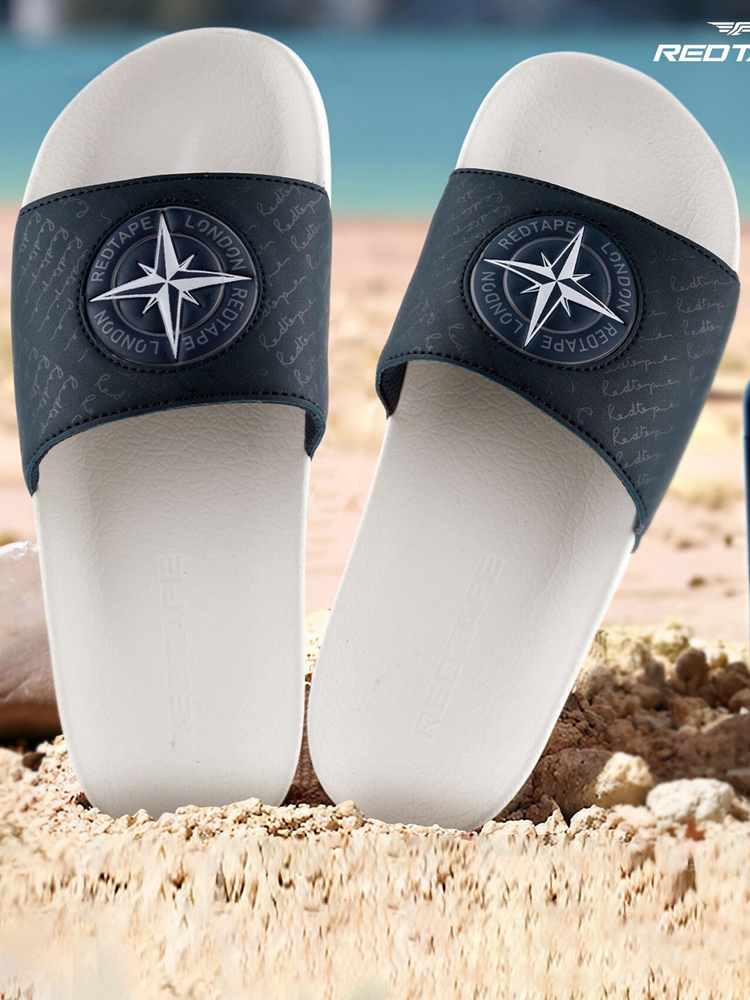 

Red Tape Men Printed Sliders, Navy blue