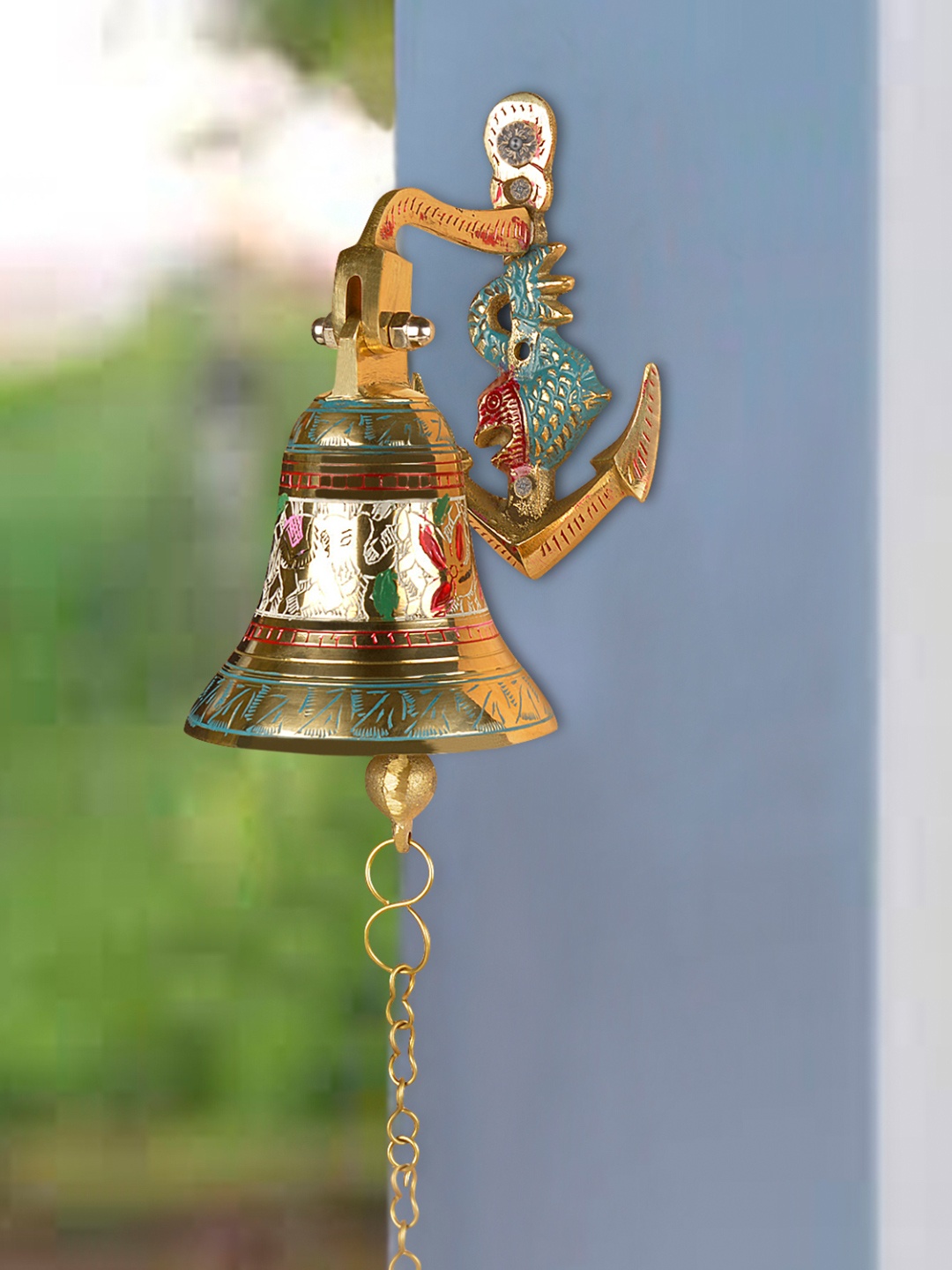 

StyleMyWay Brass Hanging Door Bell with Metal Door Knocker, Gold