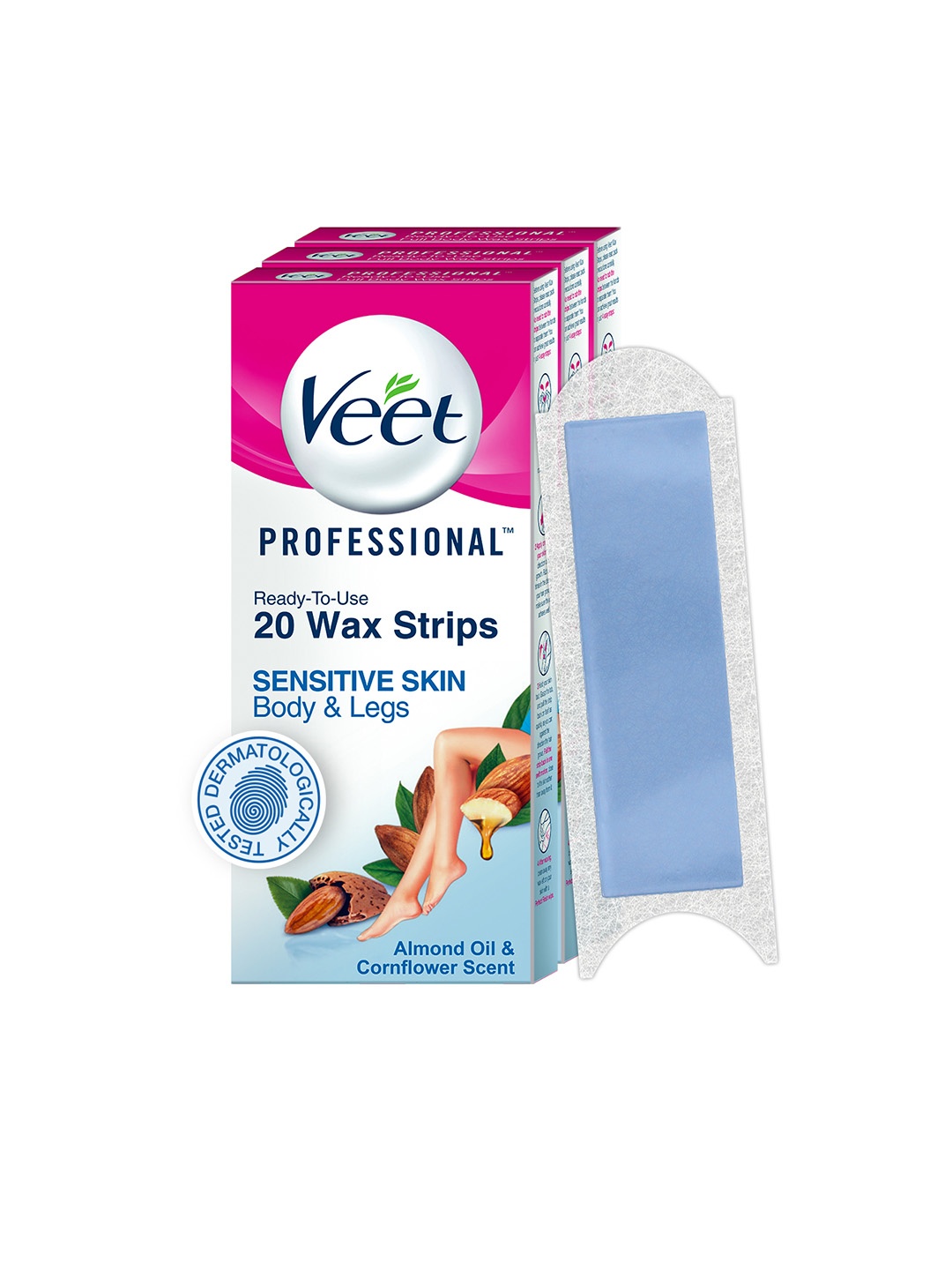 

Veet Professional Set of 3 Ready To Use Wax Strips for Sensitive Skin - 20 Strips Each, Blue