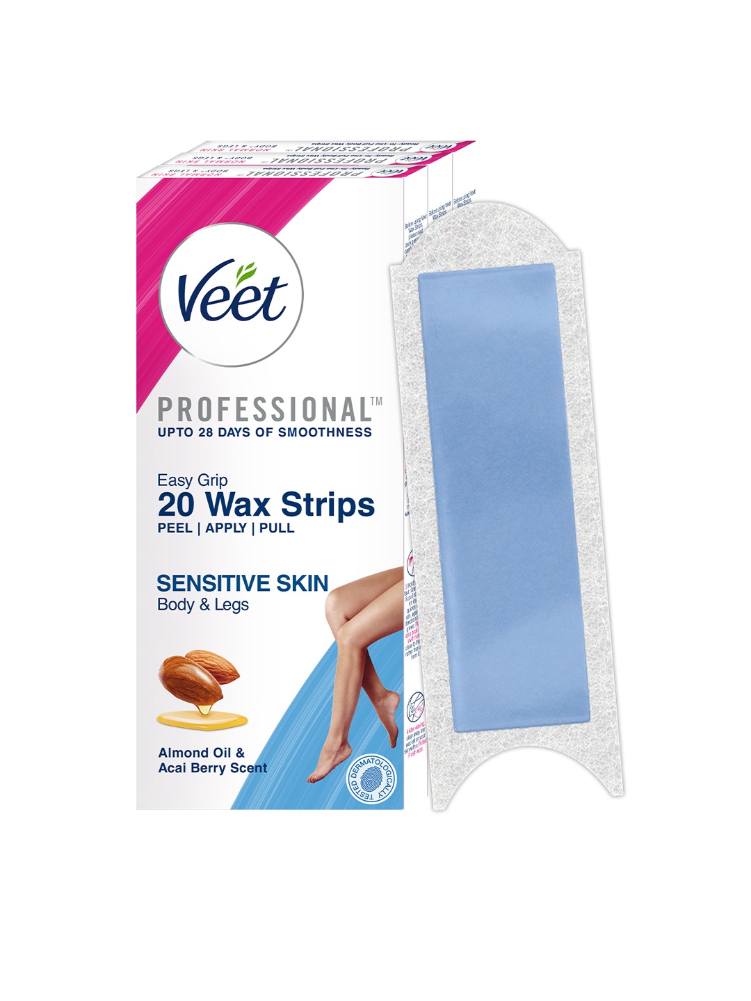 

Veet Professional Set of 3 Ready To Use Wax Strips for Sensitive Skin - 20 Strips Each, Blue