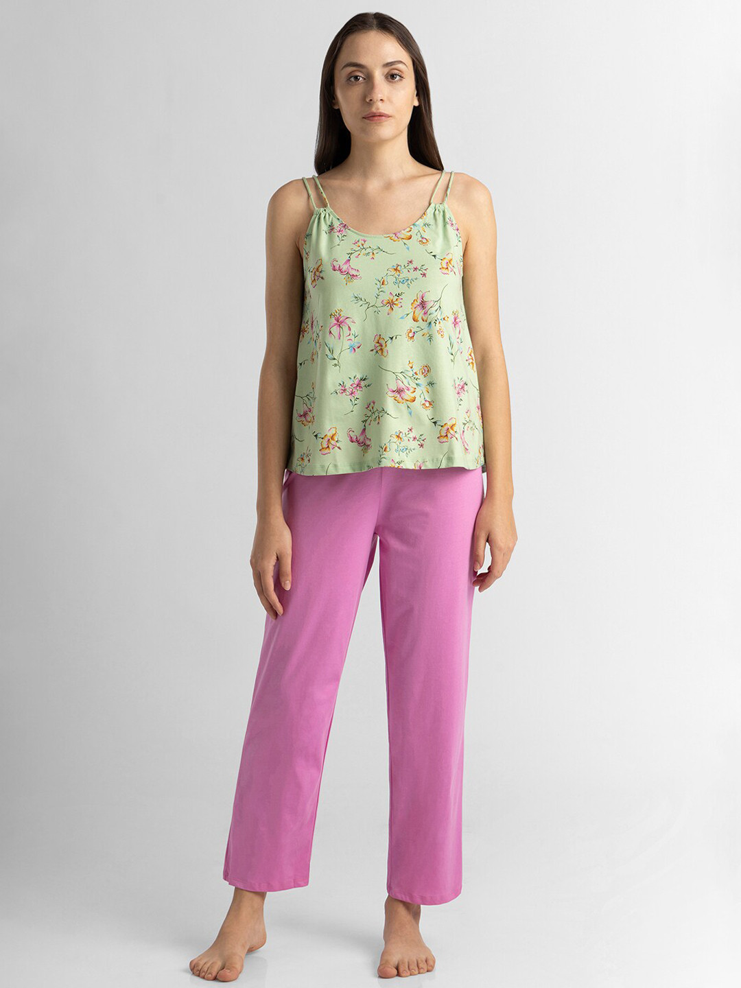 

Van Heusen Floral Printed Shoulder Straps Pure Cotton Night suit, Green