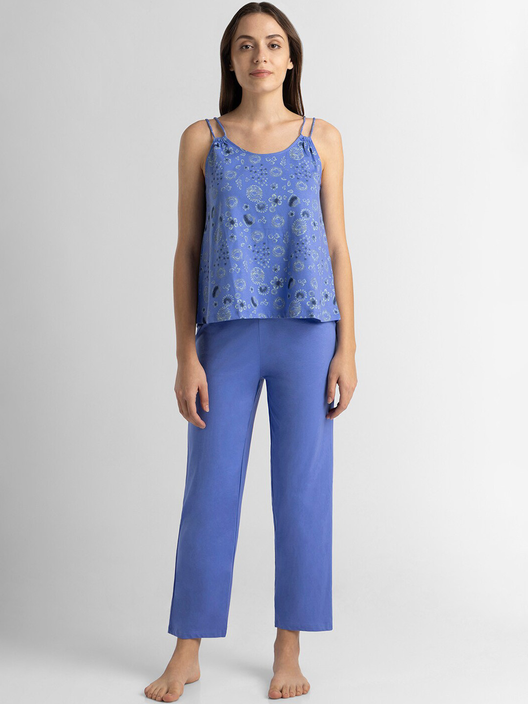

Van Heusen Floral Printed Shoulder Straps Pure Cotton Night Suit, Blue