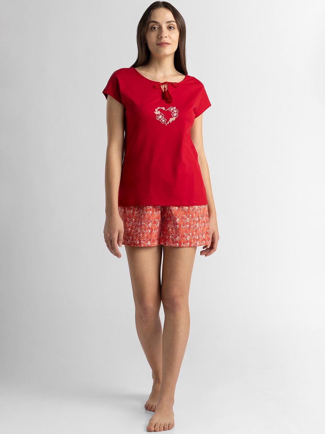 

Van Heusen Floral Printed Pure Cotton T-shirt With Shorts, Red