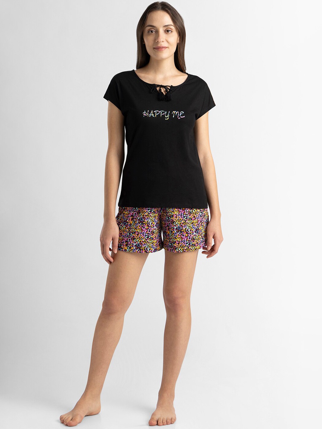 

Van Heusen Typography Printed Pure Cotton T-shirt With Shorts, Black