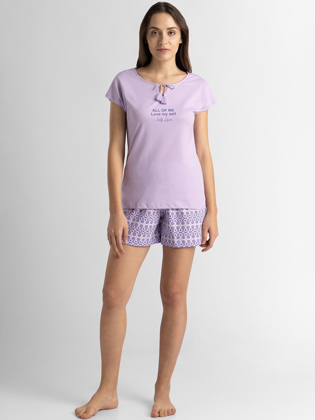 

Van Heusen Typography Printed Pure Cotton T-shirt With Shorts, Lavender