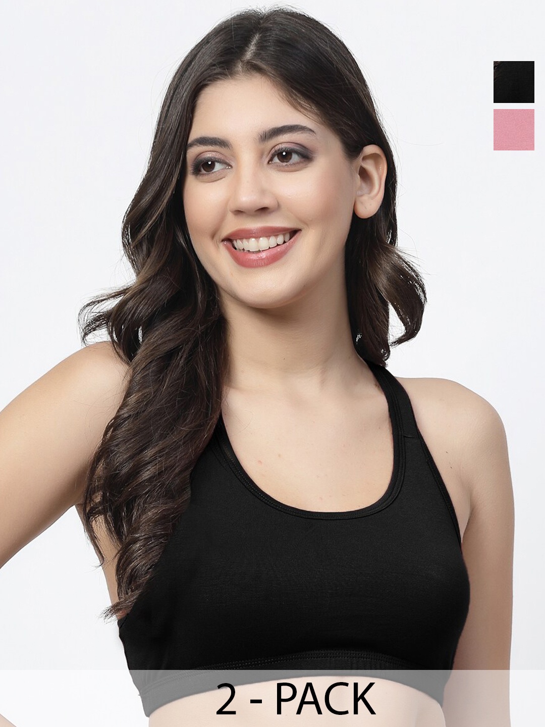 

Docare Pack of 2 Full Coverage Non Padded Workout Bras With All Day Comfort, Black