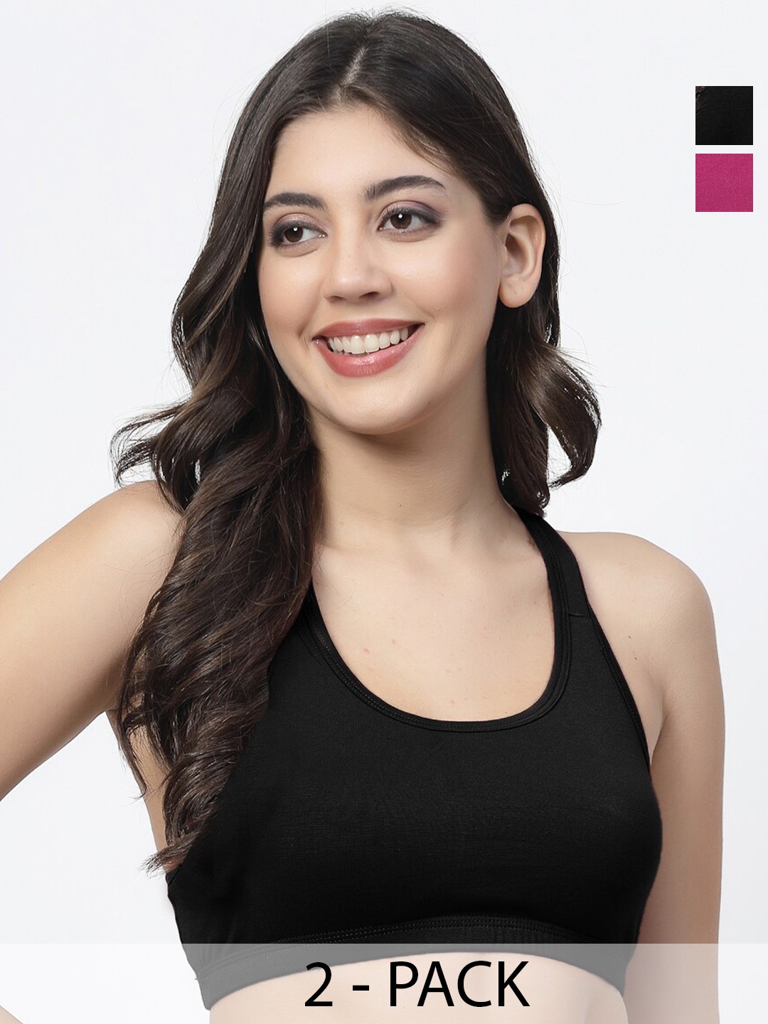 

Docare Pack of 2 Full Coverage Non Padded Workout Bras With All Day Comfort, Black
